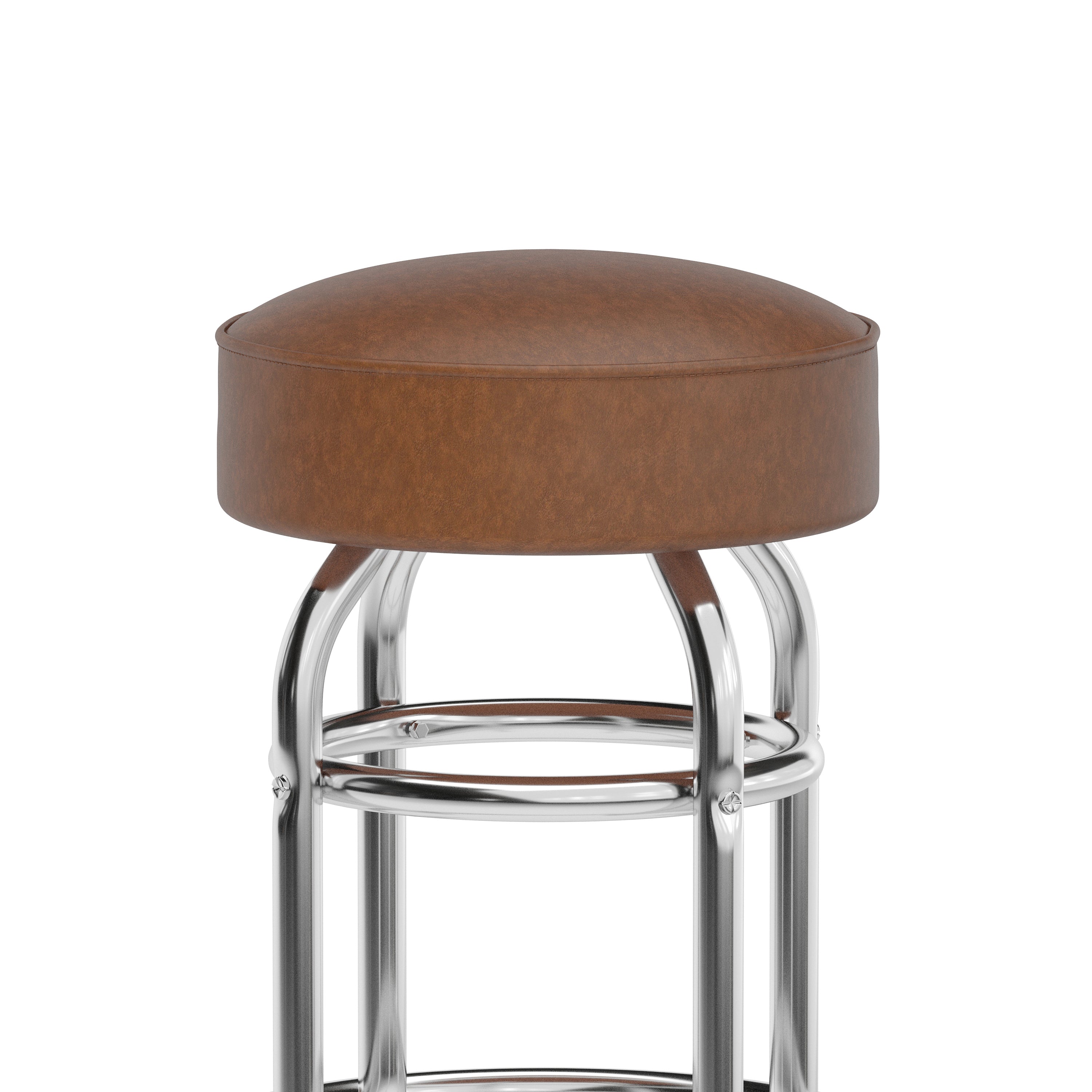 Bruno Double Ring Chrome Barstool with Weathered Brown Seat
