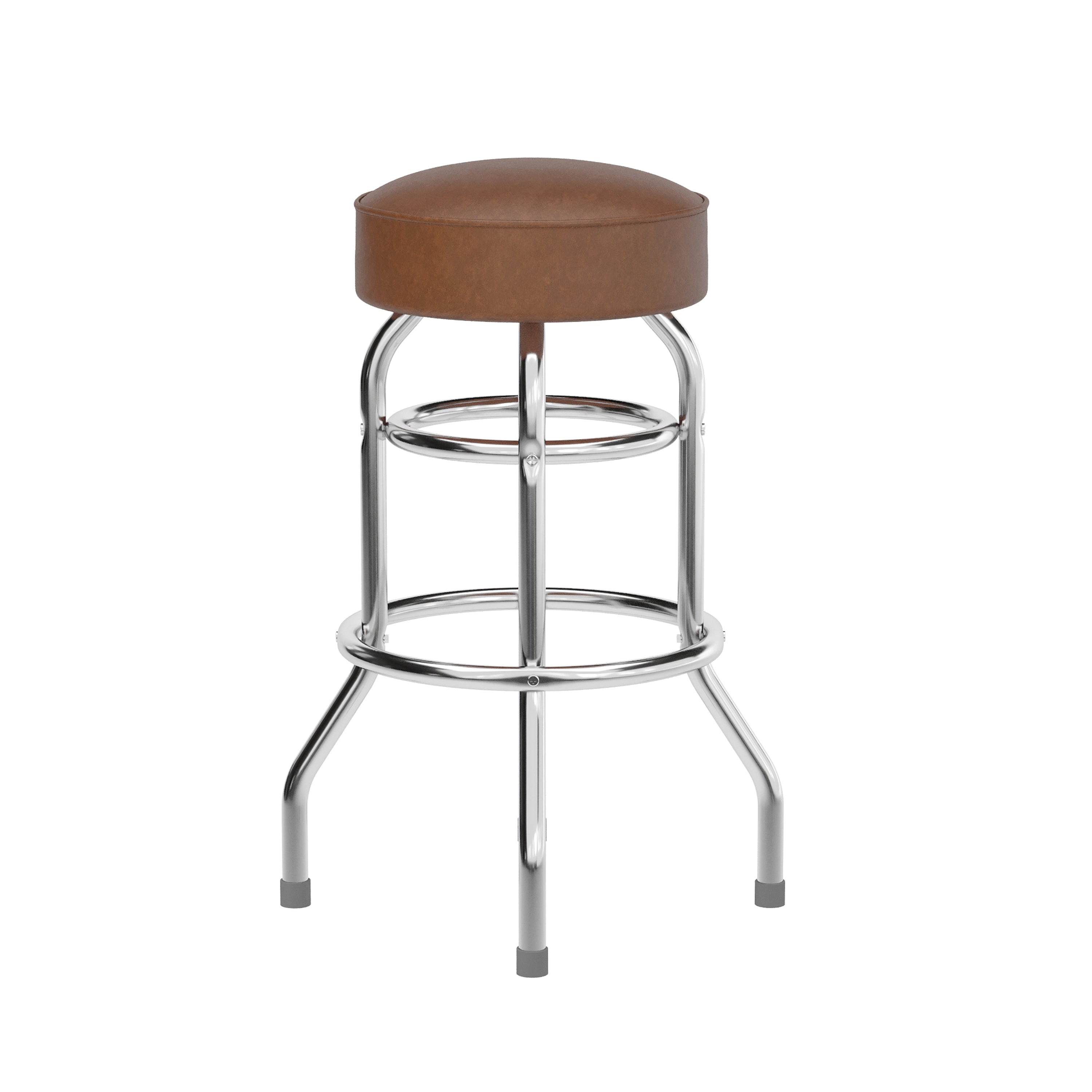 Bruno Double Ring Chrome Barstool with Weathered Brown Seat