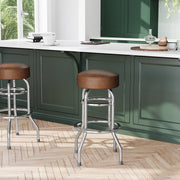 Bruno Double Ring Chrome Barstool with Weathered Brown Seat