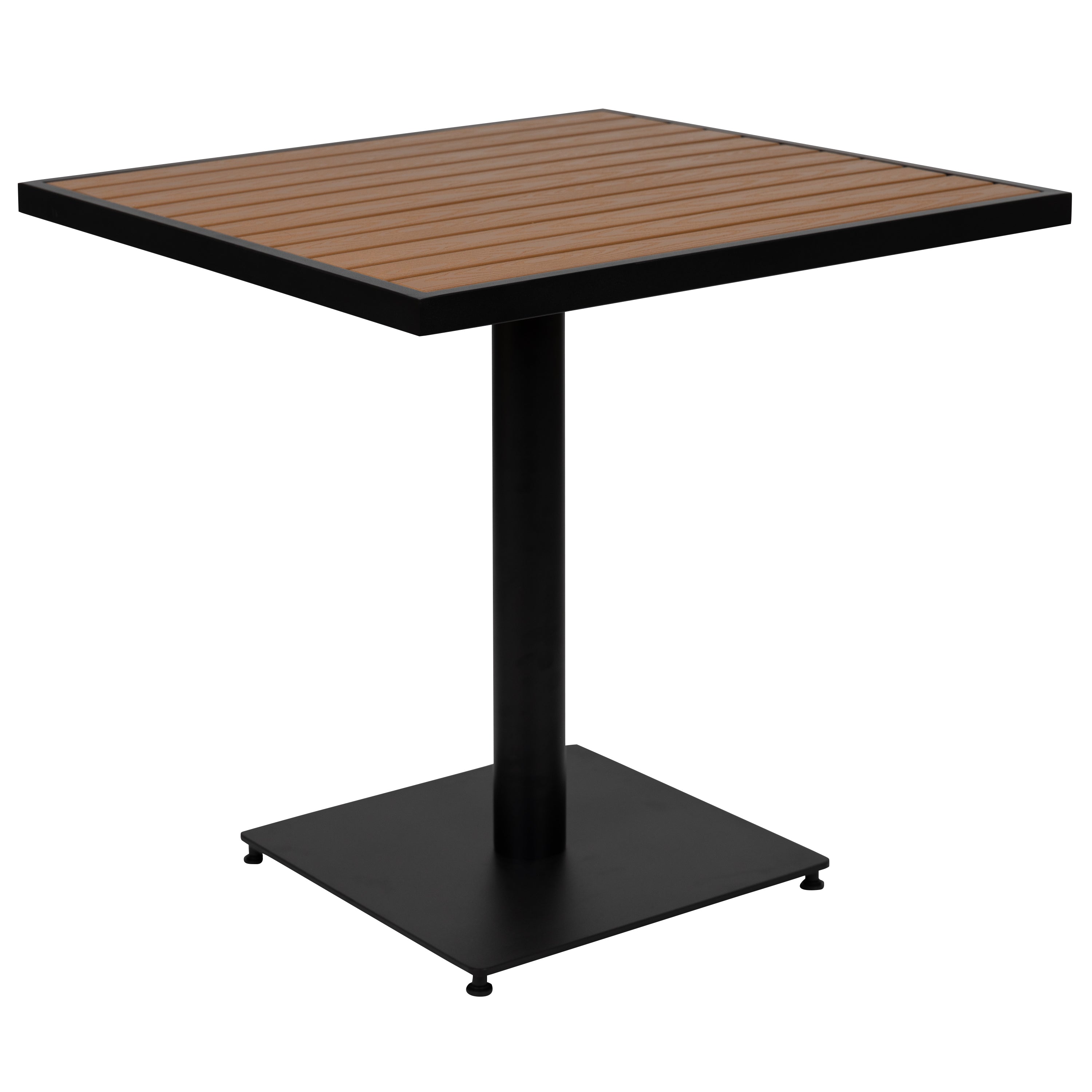 Lark Indoor/Outdoor 3 Piece Patio Dining Table Set - 30" Square Faux Teak Table & 2 Stacking Club Chairs with Teak Accented Arms