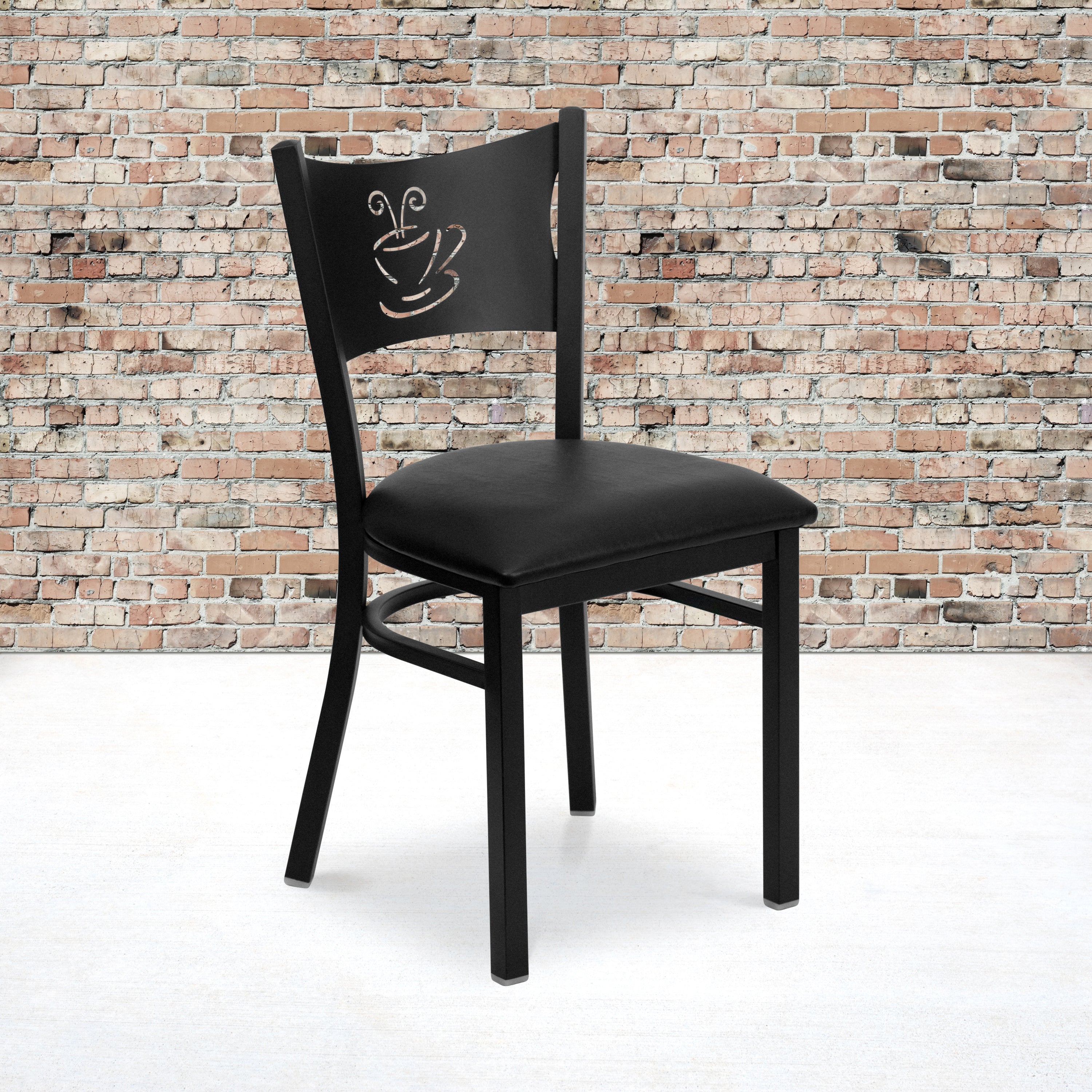 HERCULES Series Black Coffee Back Metal Restaurant Chair - Black Vinyl Seat