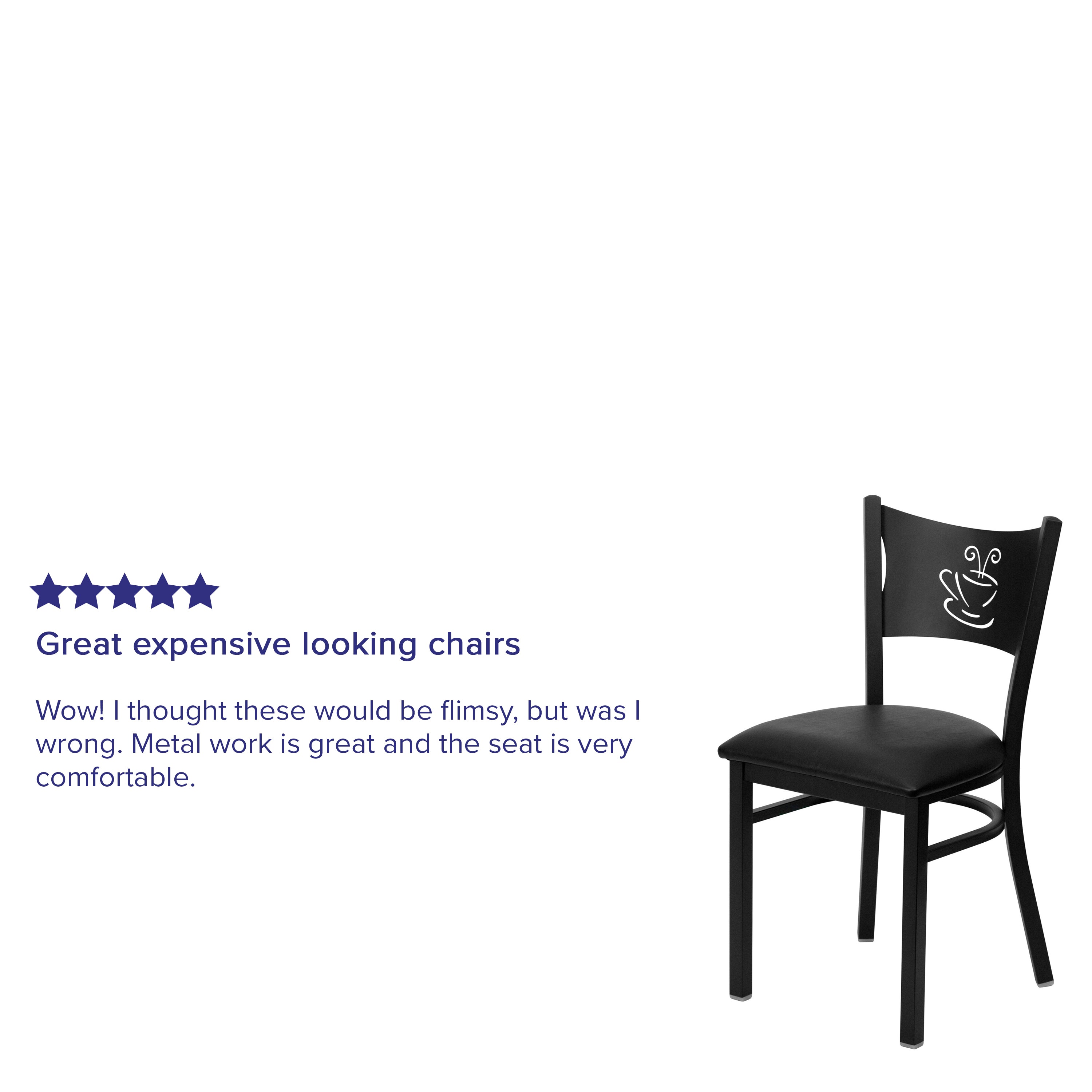 HERCULES Series Black Coffee Back Metal Restaurant Chair - Black Vinyl Seat
