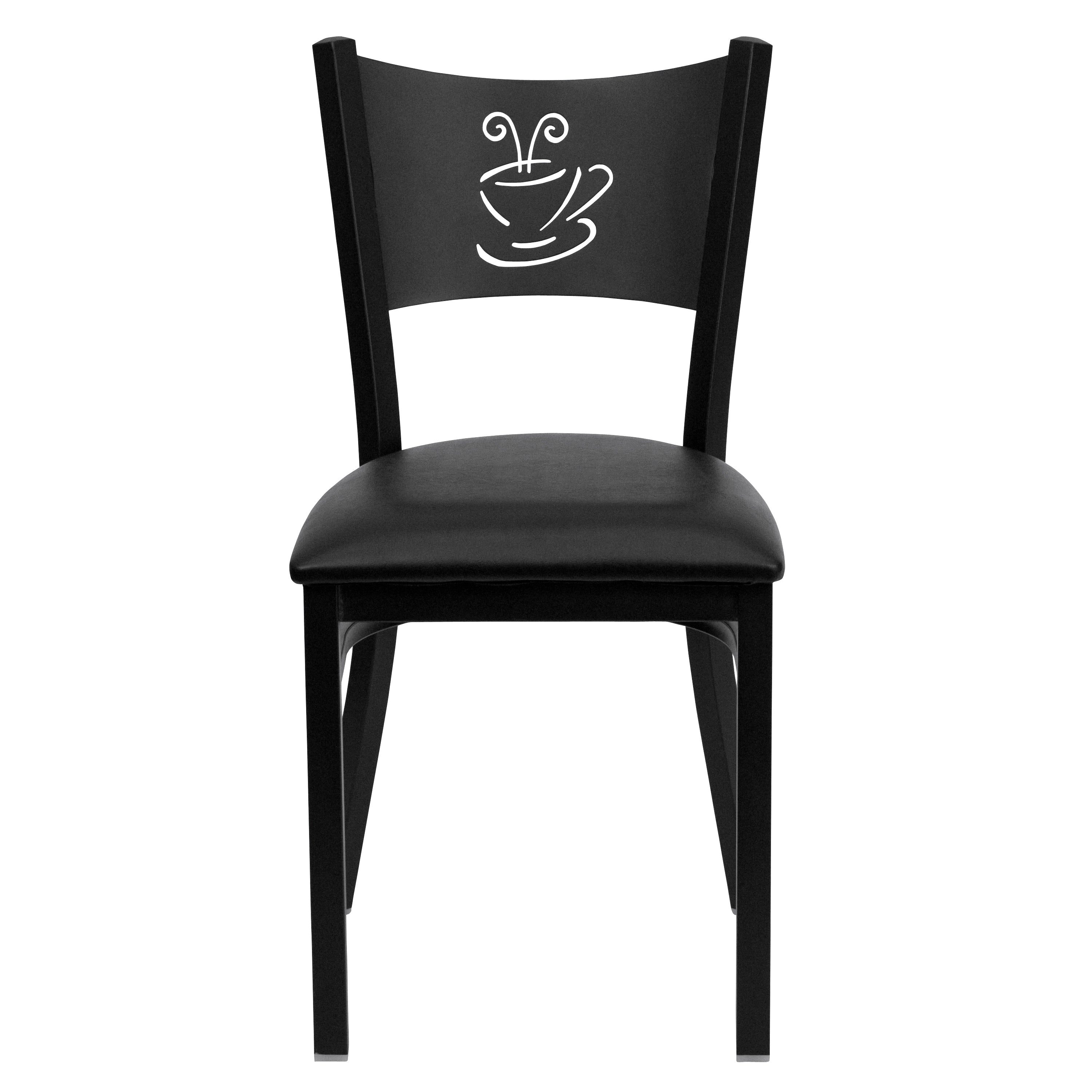HERCULES Series Black Coffee Back Metal Restaurant Chair - Black Vinyl Seat