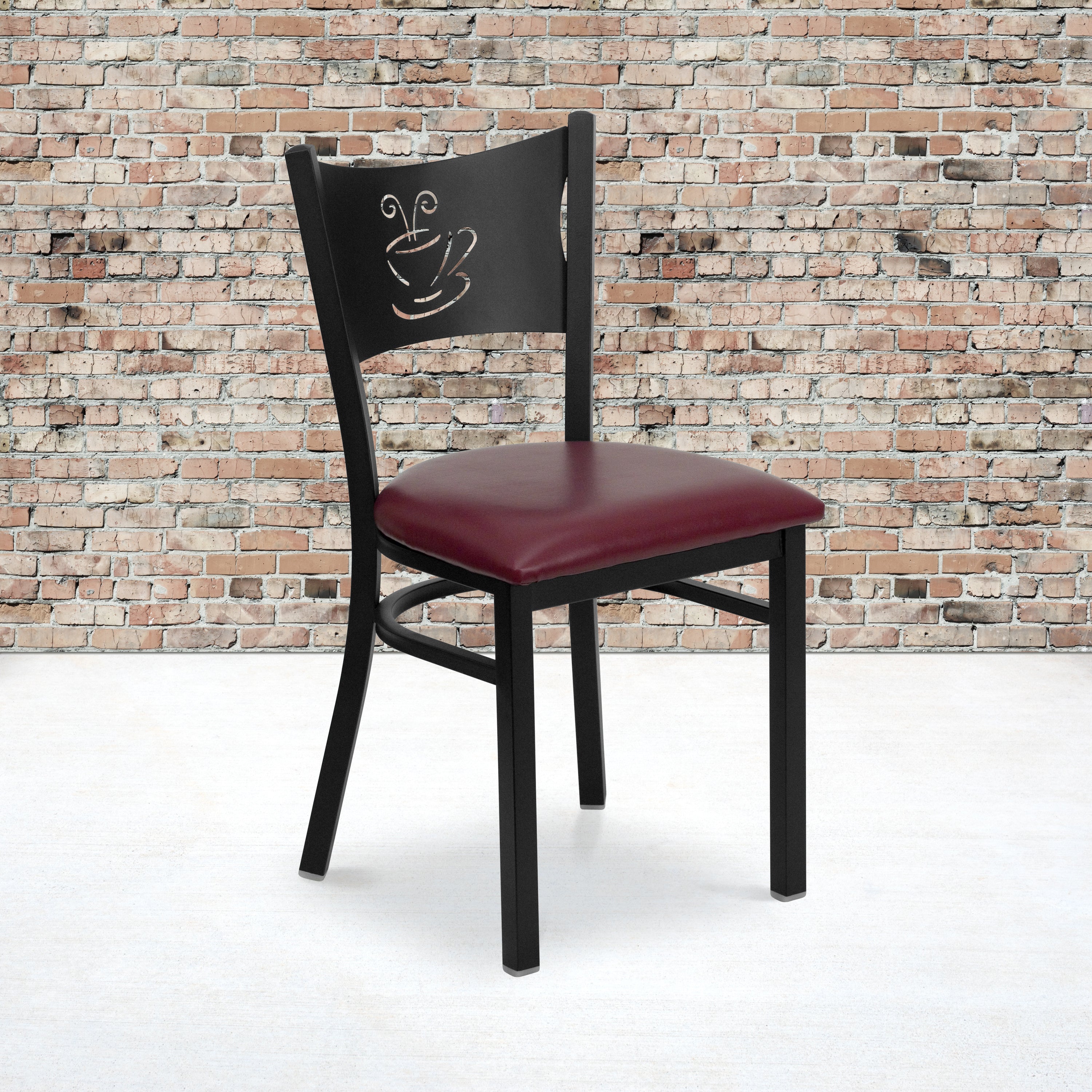 HERCULES Series Black Coffee Back Metal Restaurant Chair - Burgundy Vinyl Seat