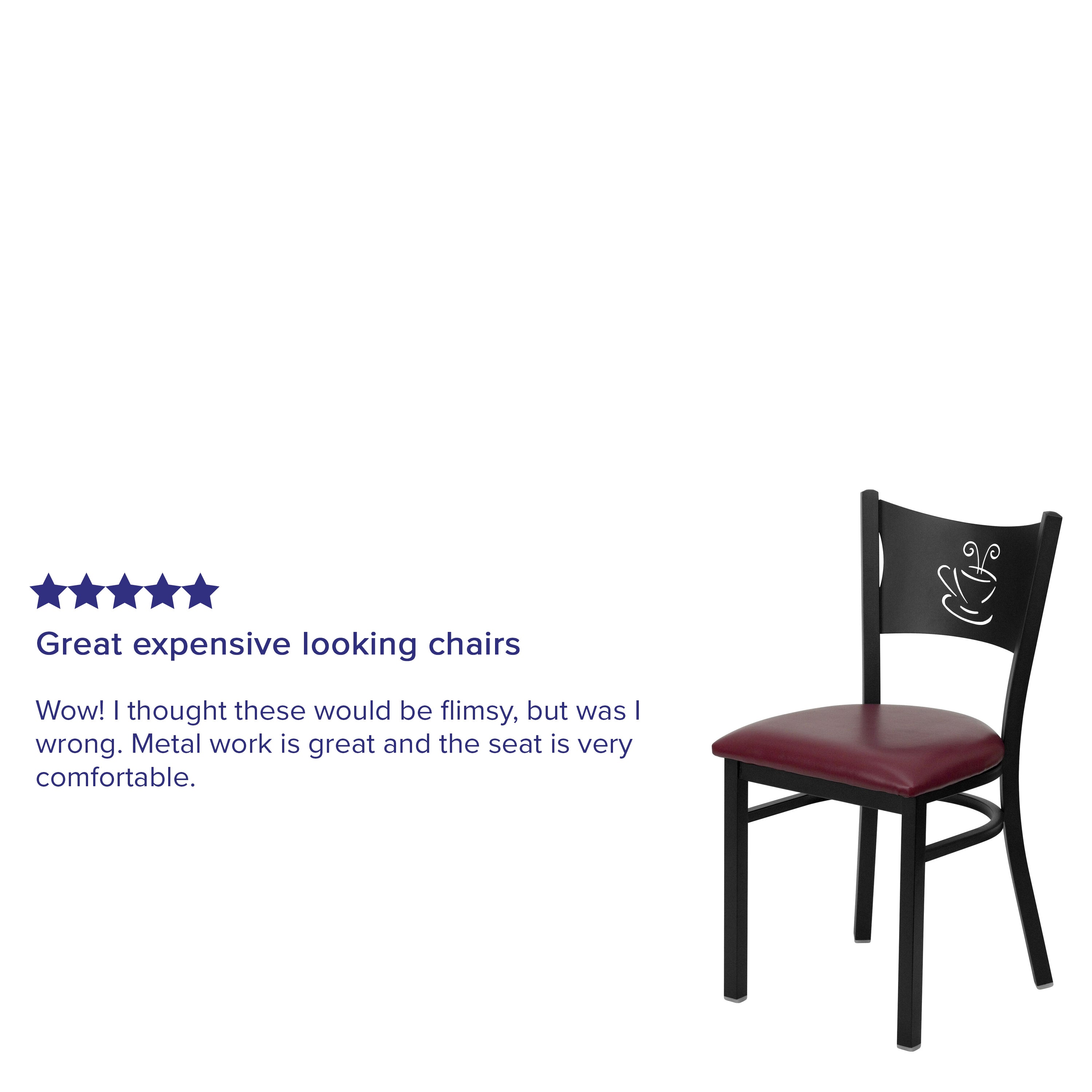 HERCULES Series Black Coffee Back Metal Restaurant Chair - Burgundy Vinyl Seat