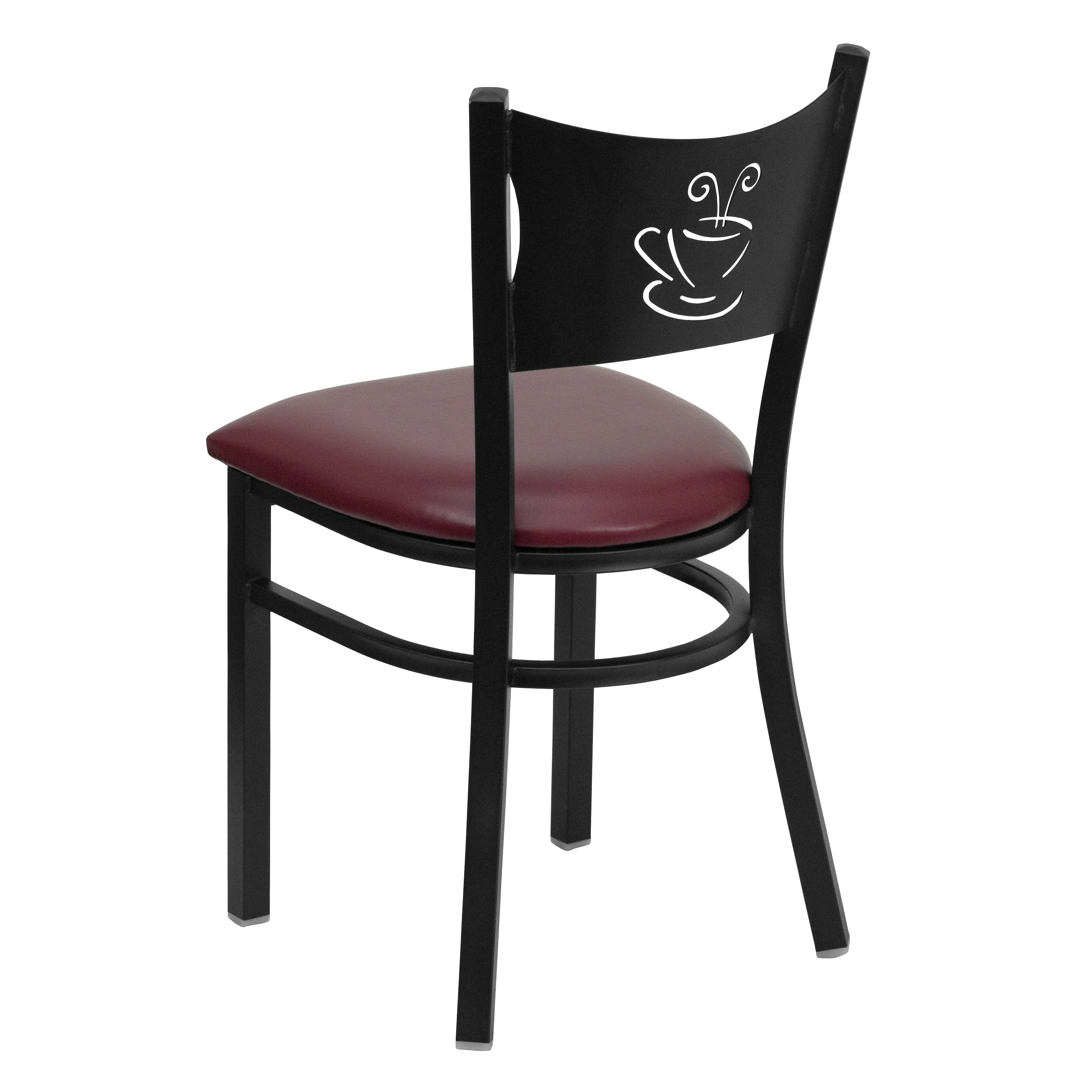 HERCULES Series Black Coffee Back Metal Restaurant Chair - Burgundy Vinyl Seat