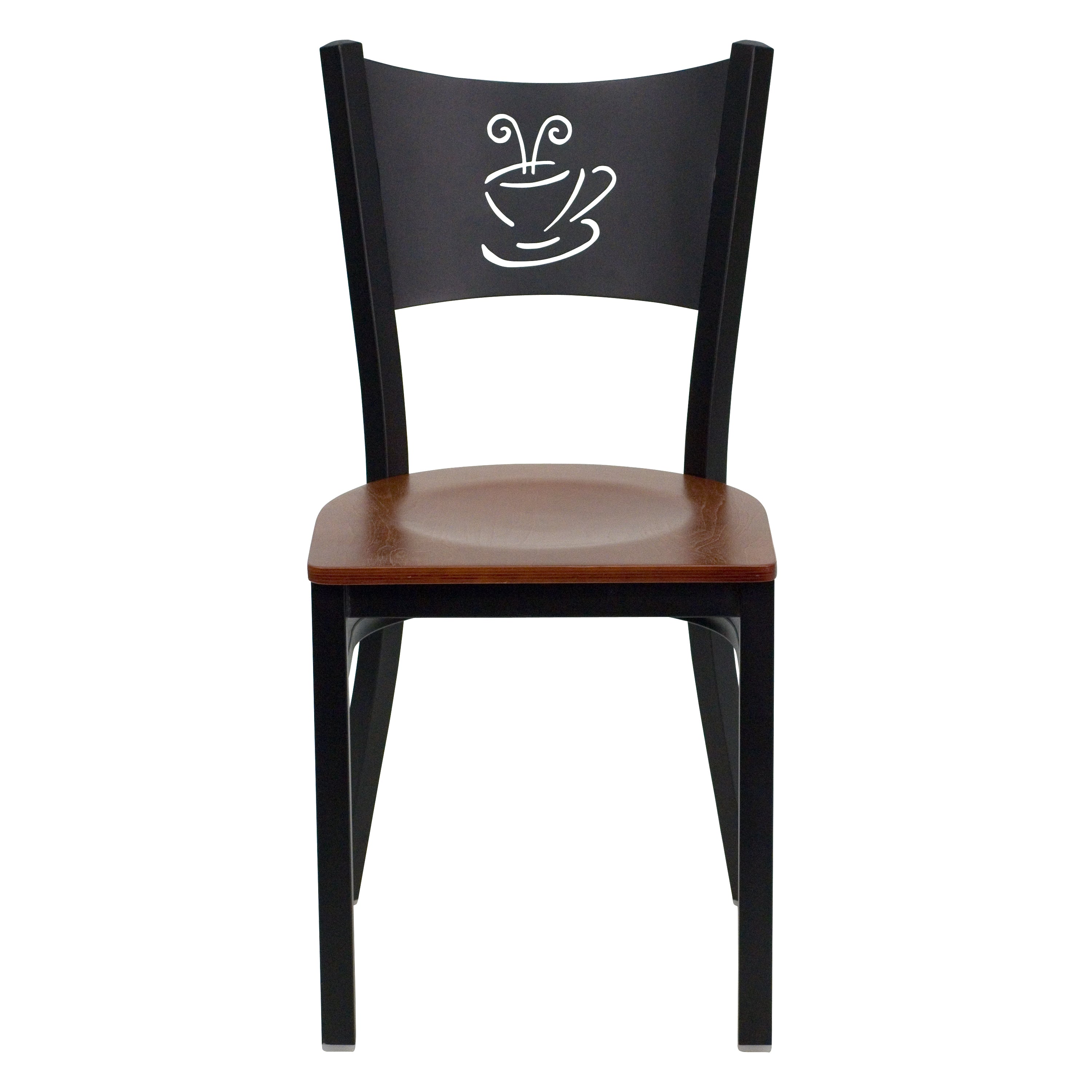 HERCULES Series Black Coffee Back Metal Restaurant Chair - Cherry Wood Seat