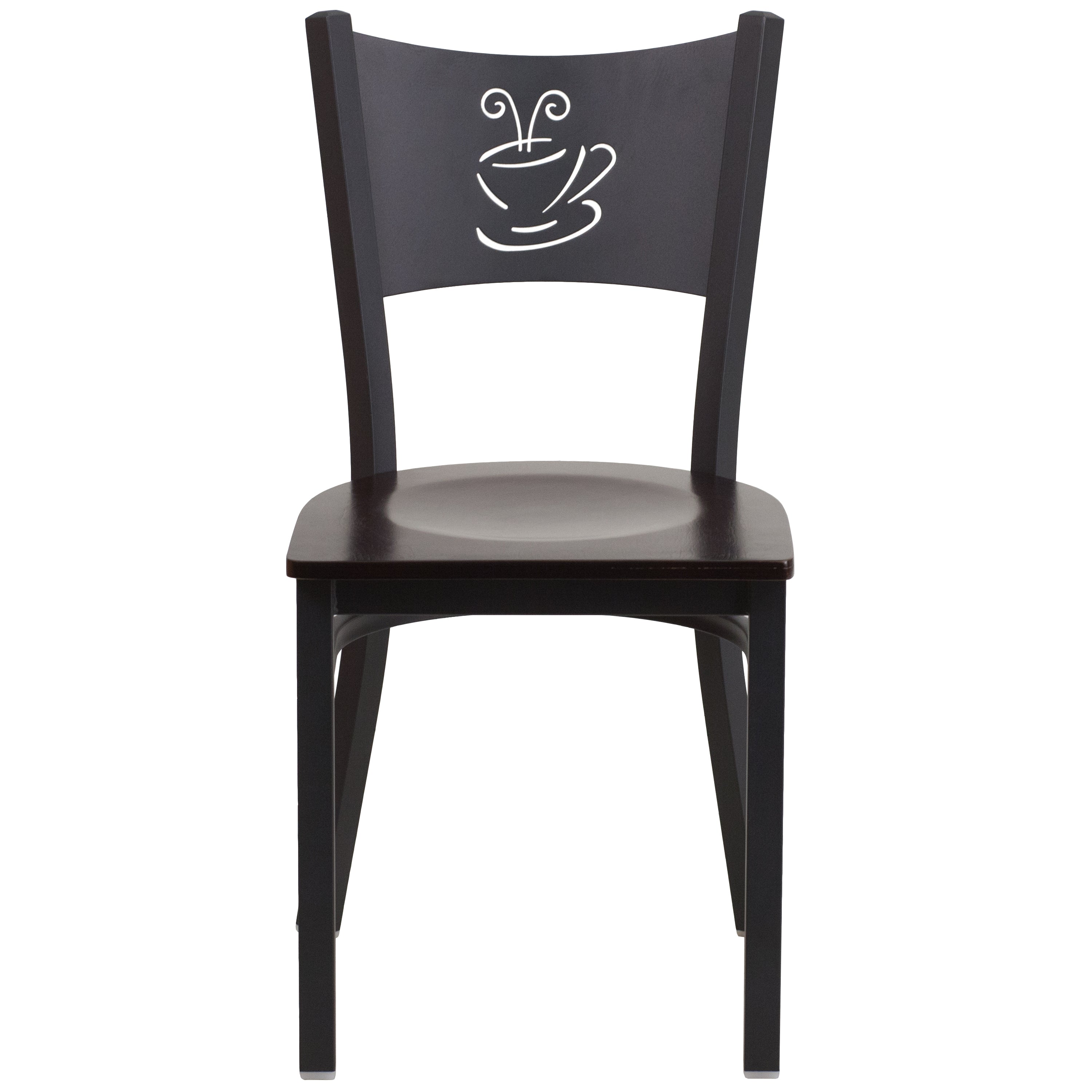 HERCULES Series Black Coffee Back Metal Restaurant Chair - Walnut Wood Seat