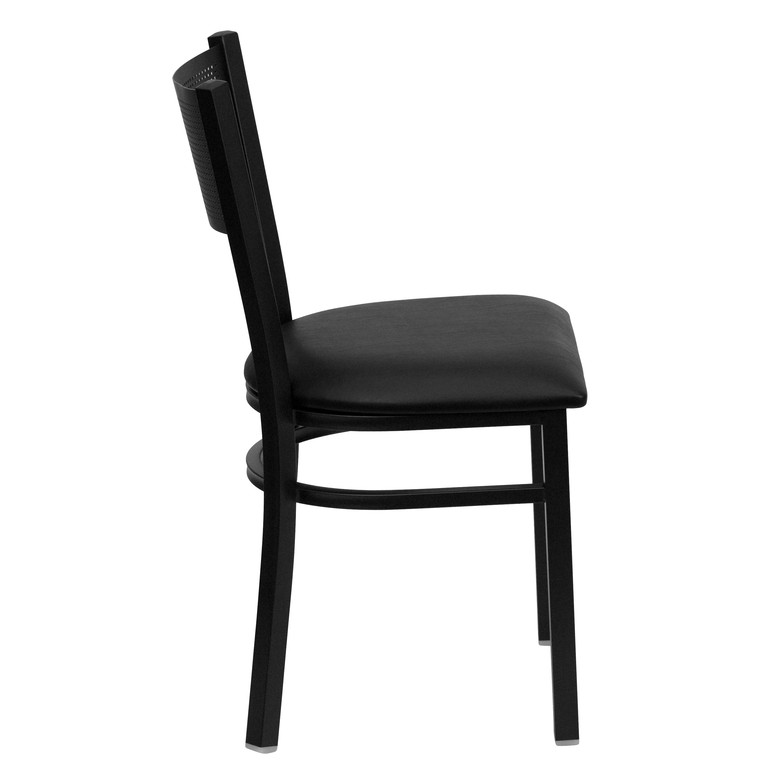 HERCULES Series Black Grid Back Metal Restaurant Chair - Black Vinyl Seat