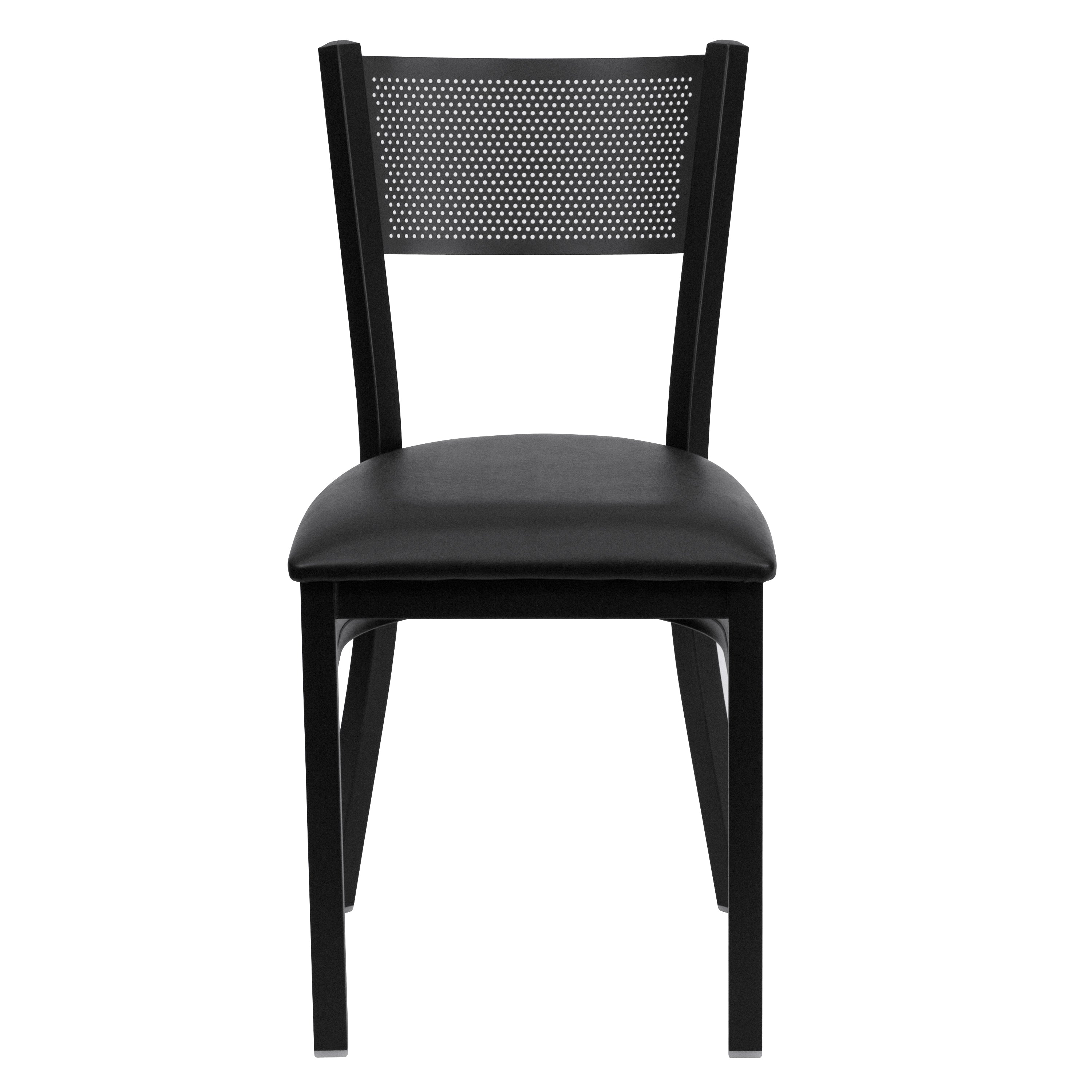 HERCULES Series Black Grid Back Metal Restaurant Chair - Black Vinyl Seat