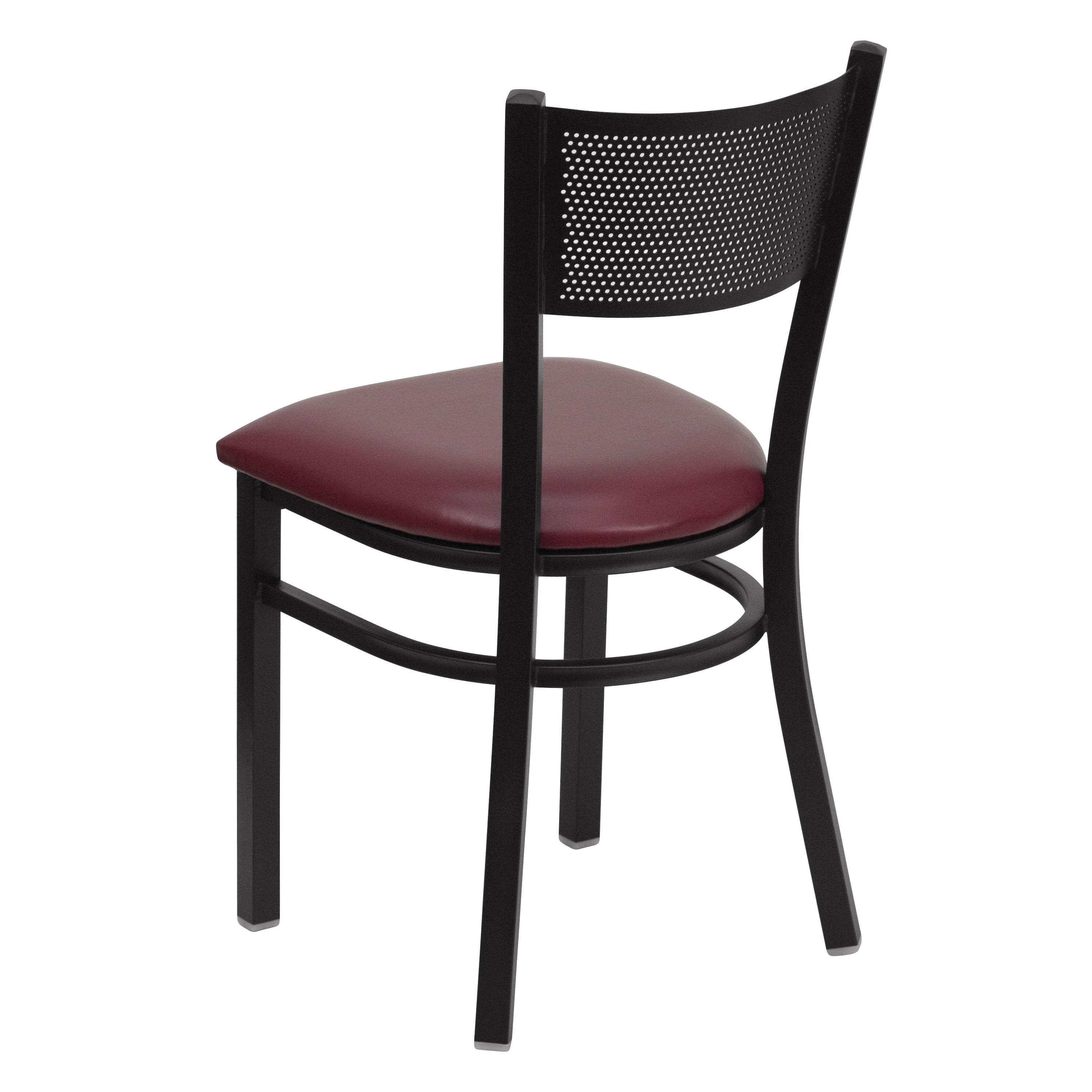 HERCULES Series Black Grid Back Metal Restaurant Chair - Burgundy Vinyl Seat
