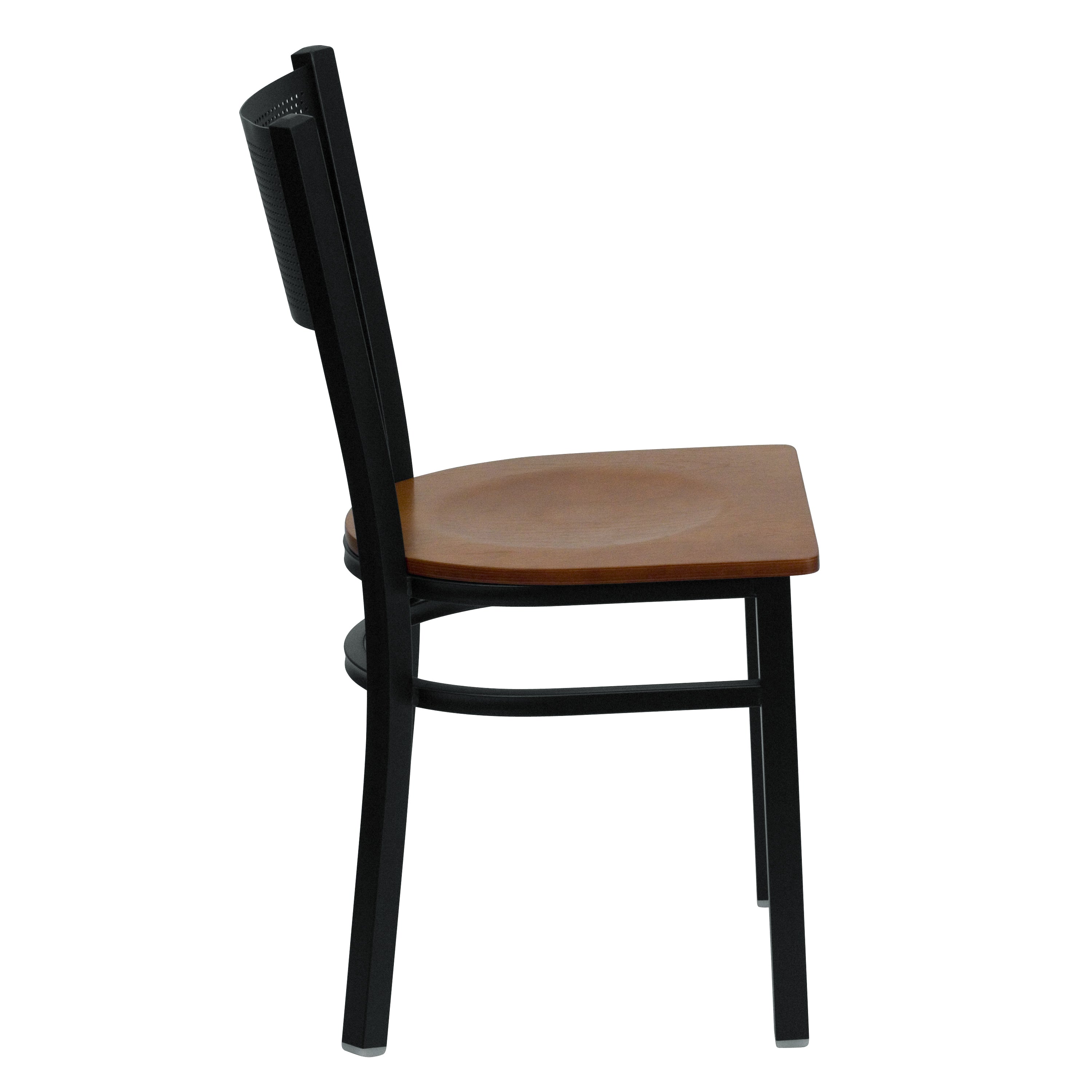 HERCULES Series Black Grid Back Metal Restaurant Chair - Cherry Wood Seat