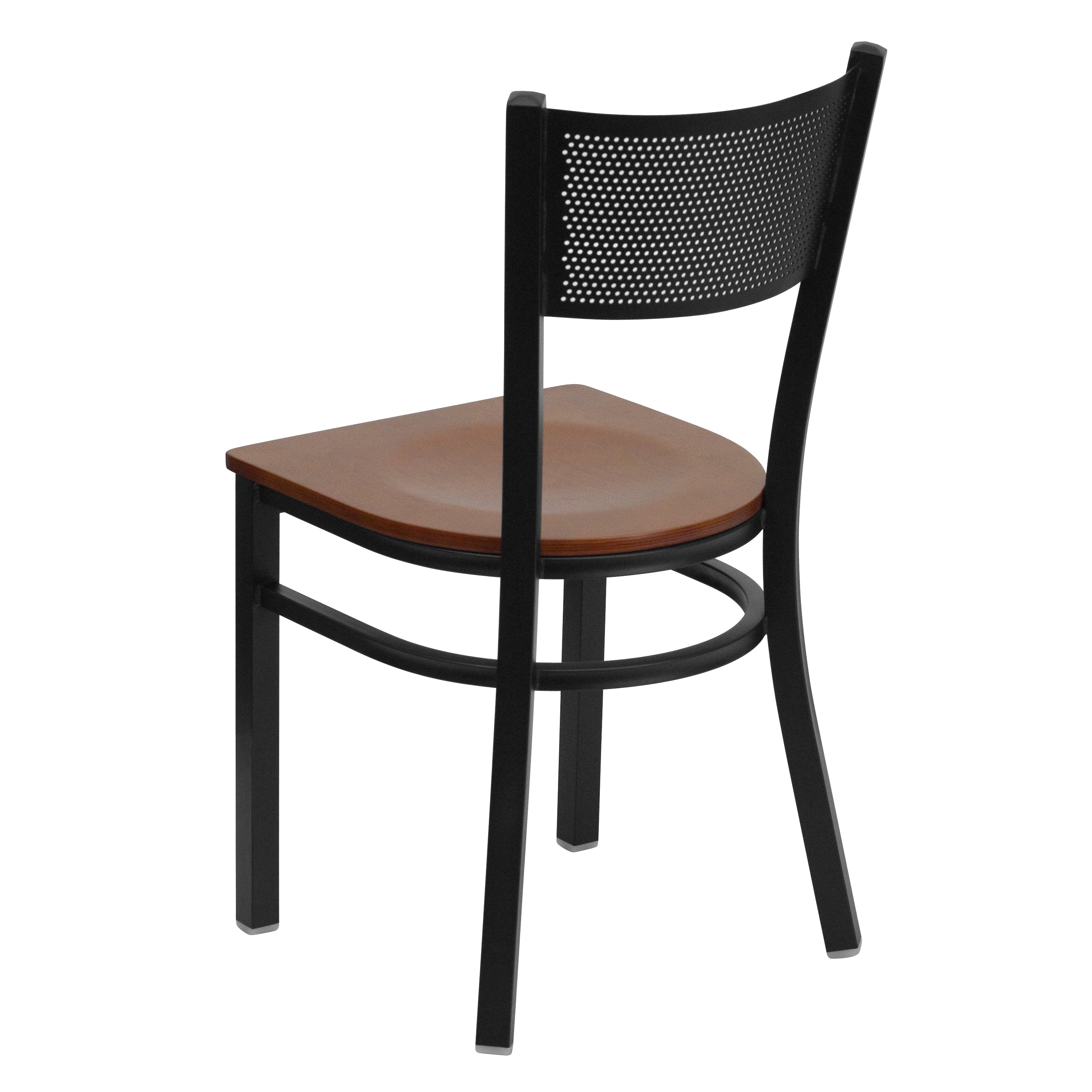 HERCULES Series Black Grid Back Metal Restaurant Chair - Cherry Wood Seat