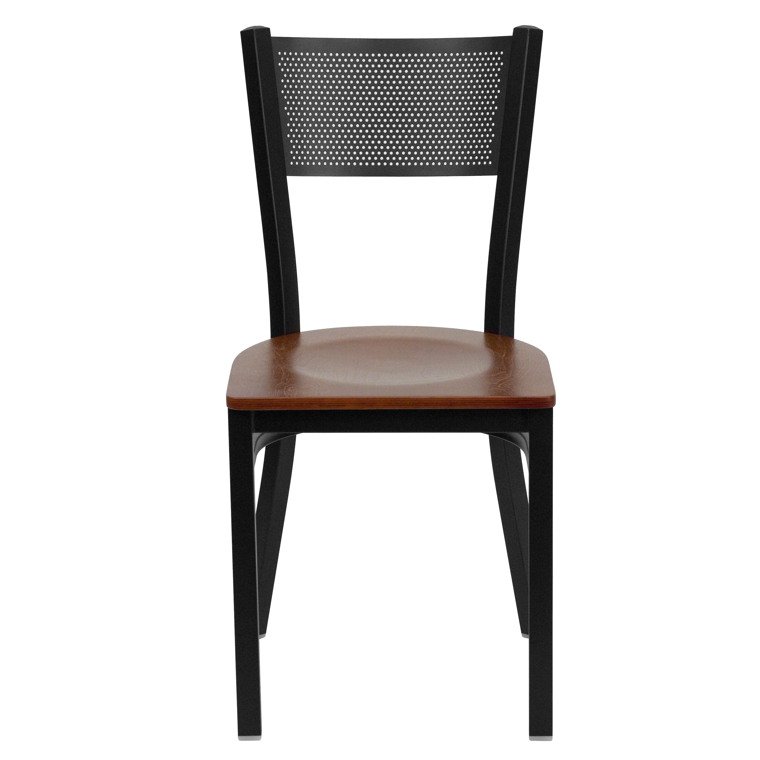 HERCULES Series Black Grid Back Metal Restaurant Chair - Cherry Wood Seat