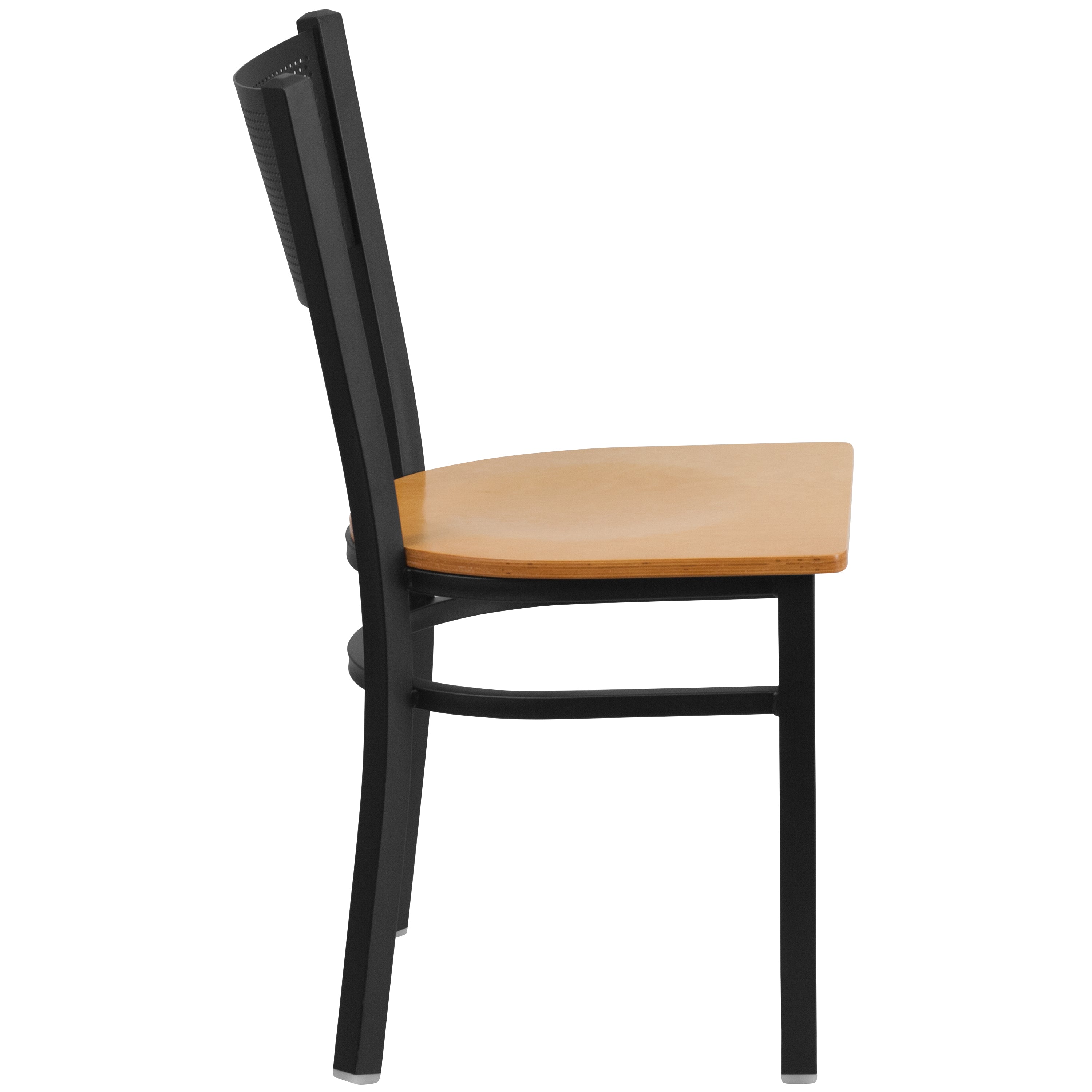 HERCULES Series Black Grid Back Metal Restaurant Chair - Natural Wood Seat
