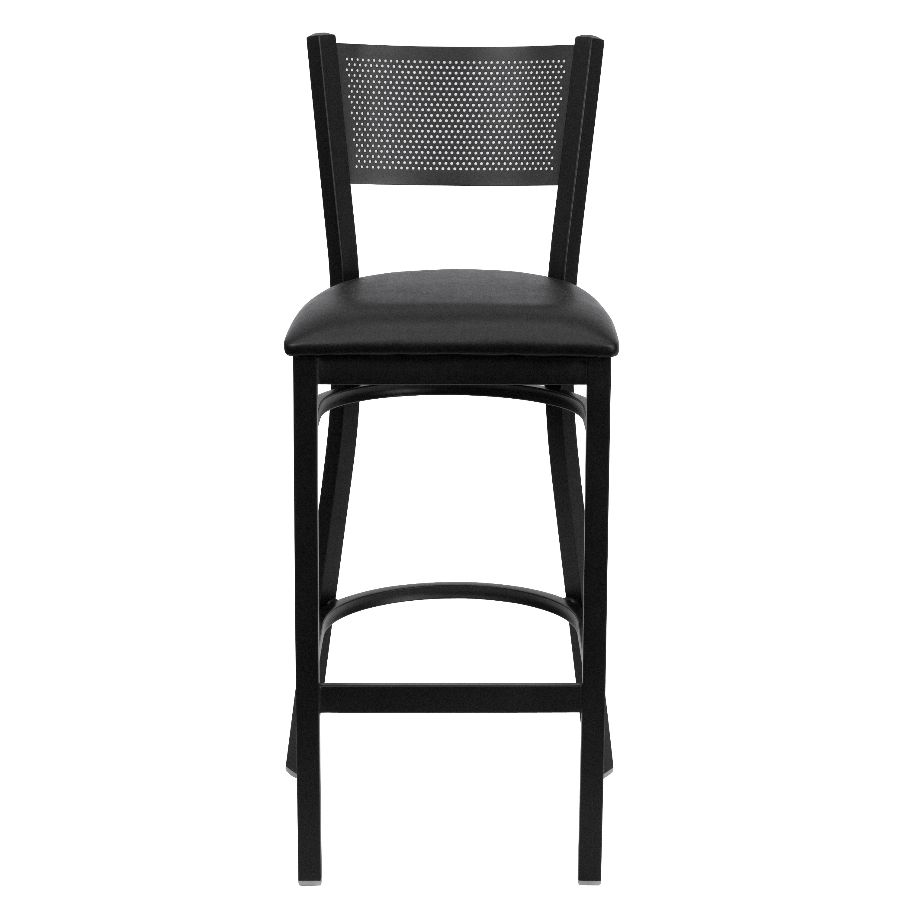 HERCULES Series Black Grid Back Metal Restaurant Barstool - Black Vinyl Seat