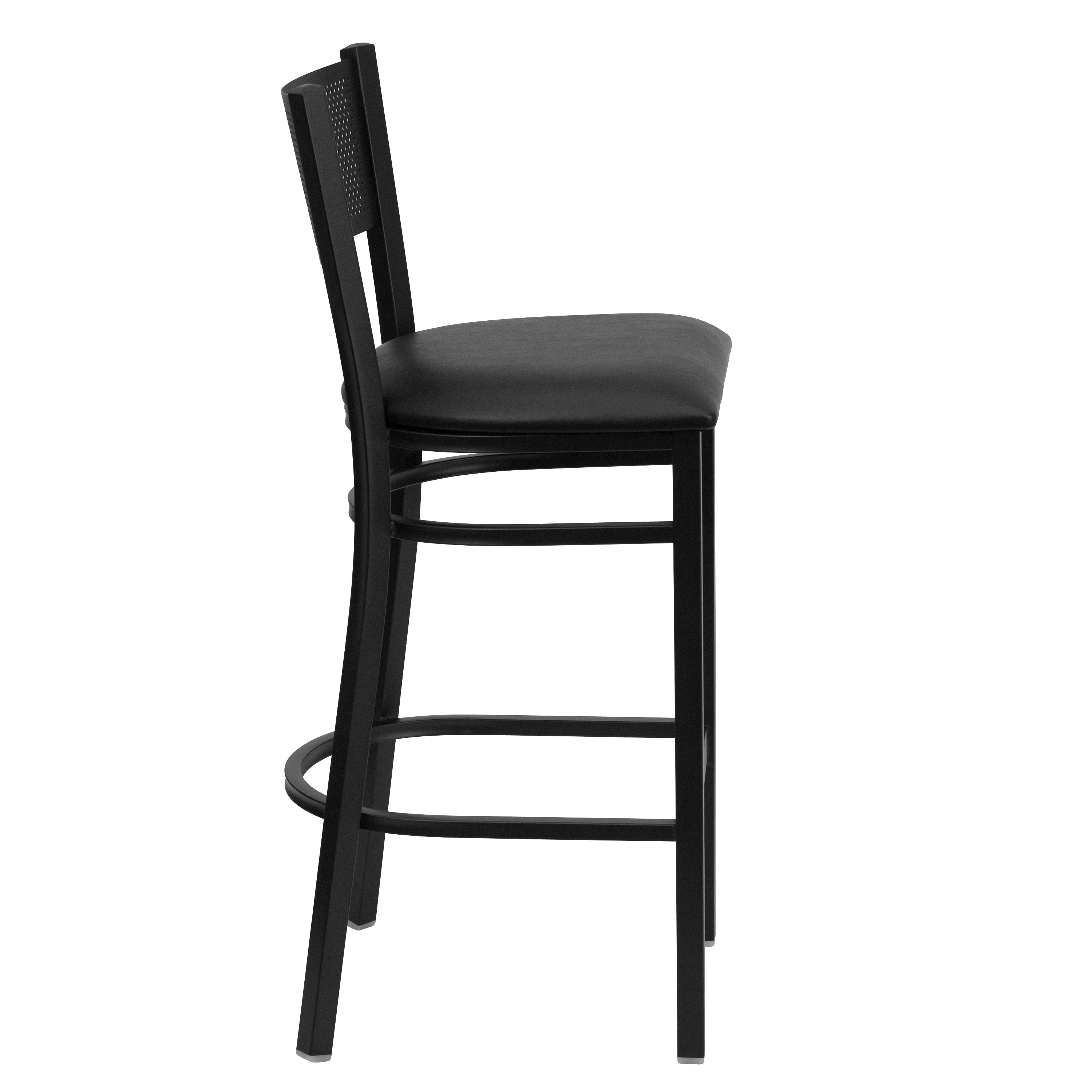 HERCULES Series Black Grid Back Metal Restaurant Barstool - Black Vinyl Seat