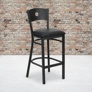 HERCULES Series Black Circle Back Metal Restaurant Barstool - Black Vinyl Seat