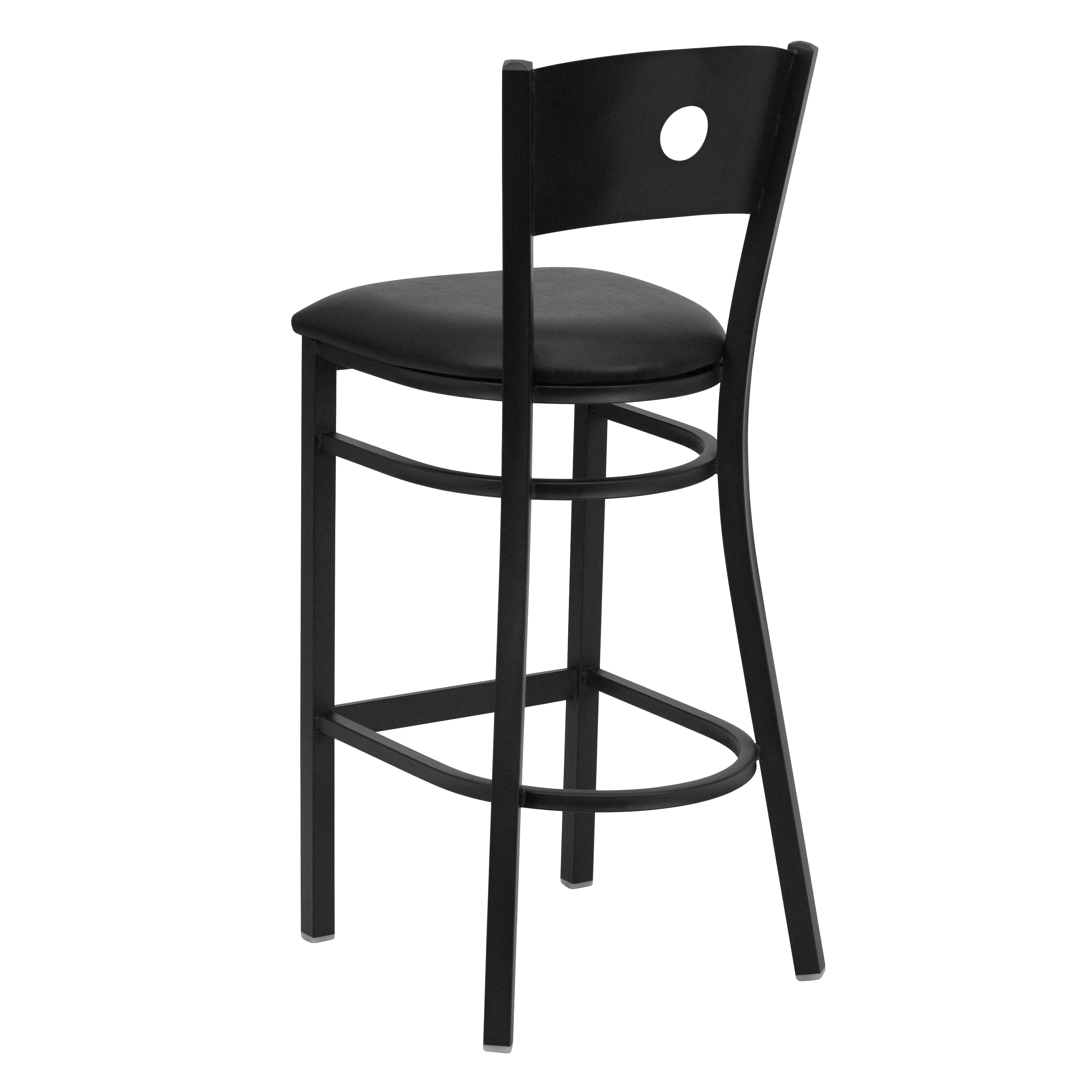 HERCULES Series Black Circle Back Metal Restaurant Barstool - Black Vinyl Seat