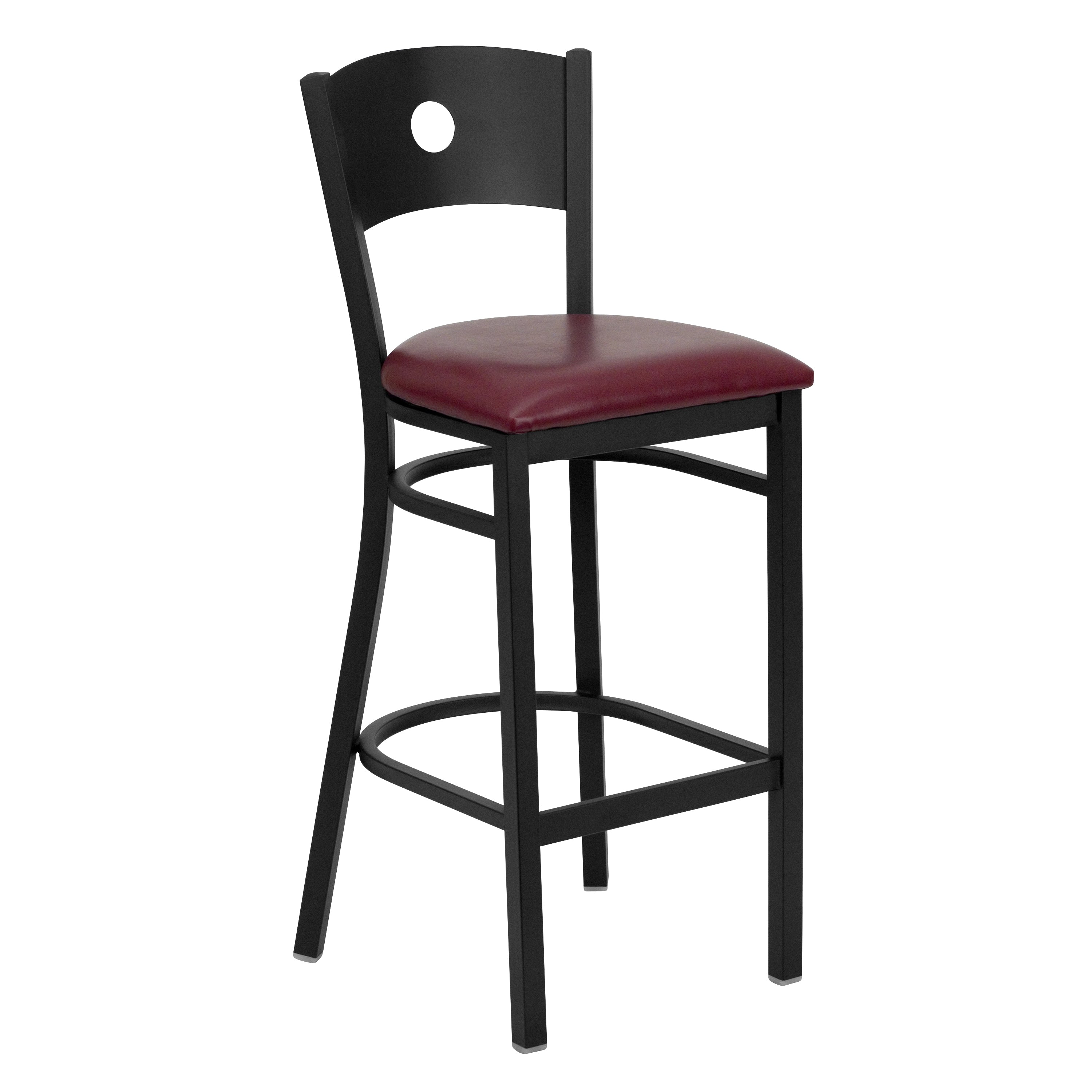 HERCULES Series Black Circle Back Metal Restaurant Barstool - Burgundy Vinyl Seat