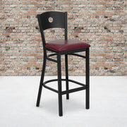 HERCULES Series Black Circle Back Metal Restaurant Barstool - Burgundy Vinyl Seat