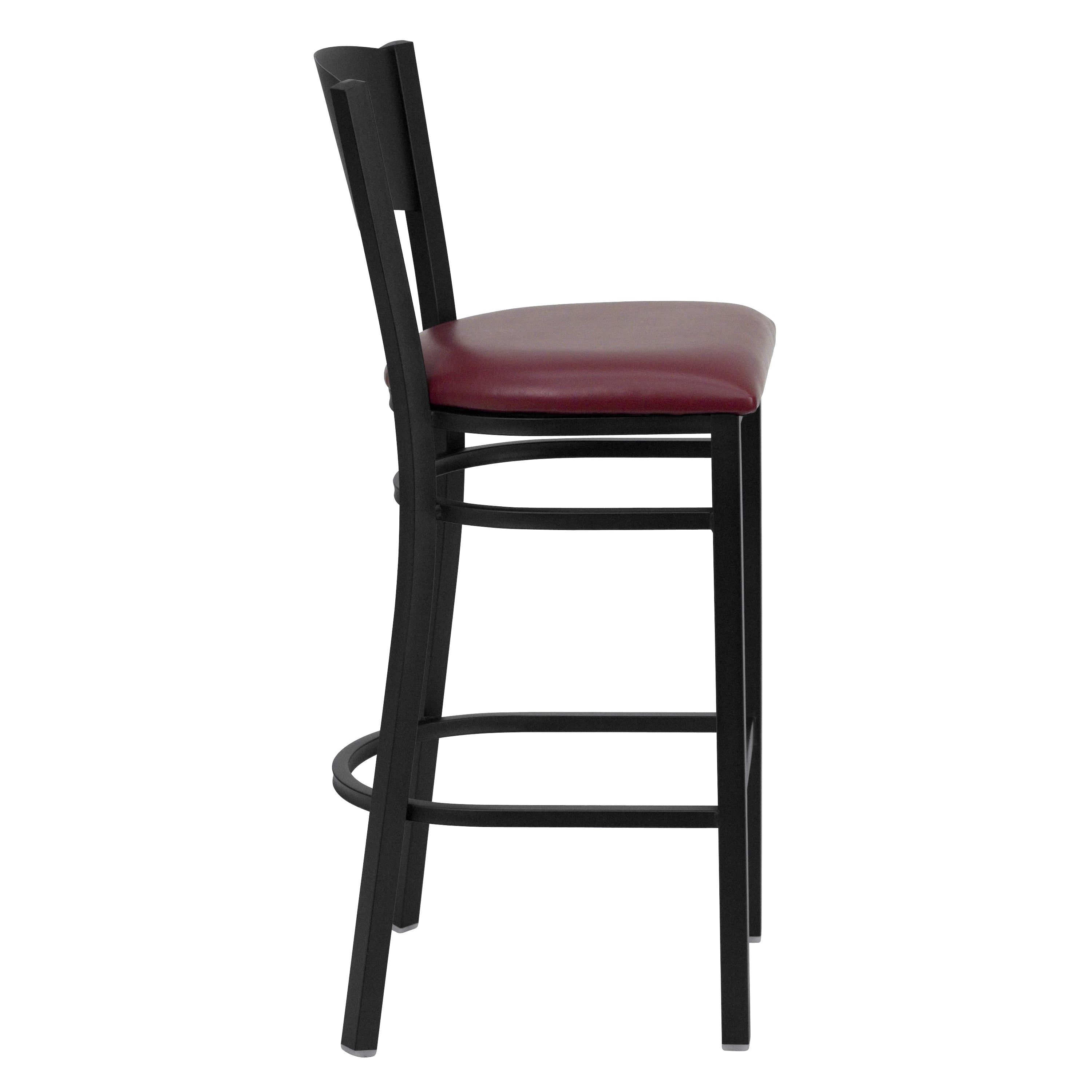 HERCULES Series Black Circle Back Metal Restaurant Barstool - Burgundy Vinyl Seat