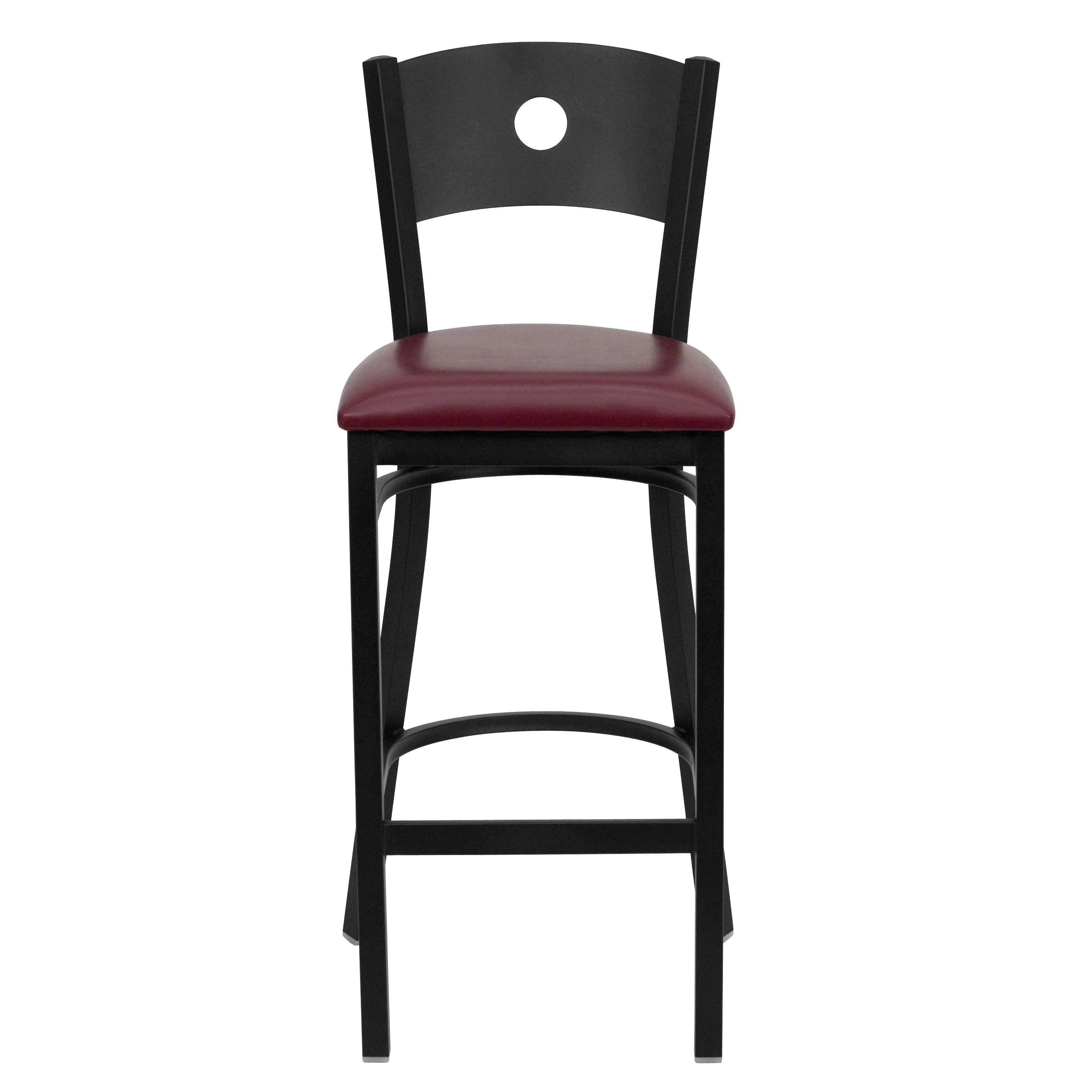 HERCULES Series Black Circle Back Metal Restaurant Barstool - Burgundy Vinyl Seat