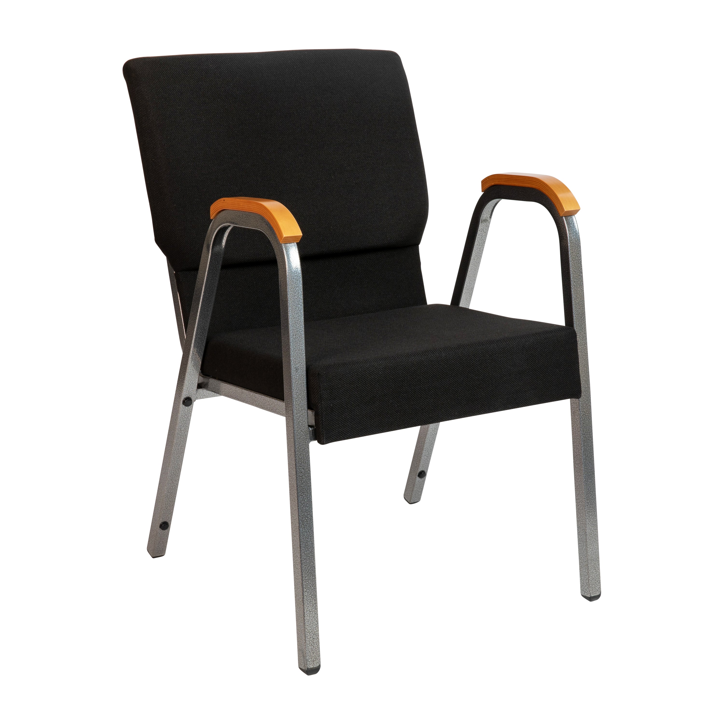 HERCULES Series 21"W Stacking Wood Accent Arm Church Chair in Black Fabric - Silver Vein Frame
