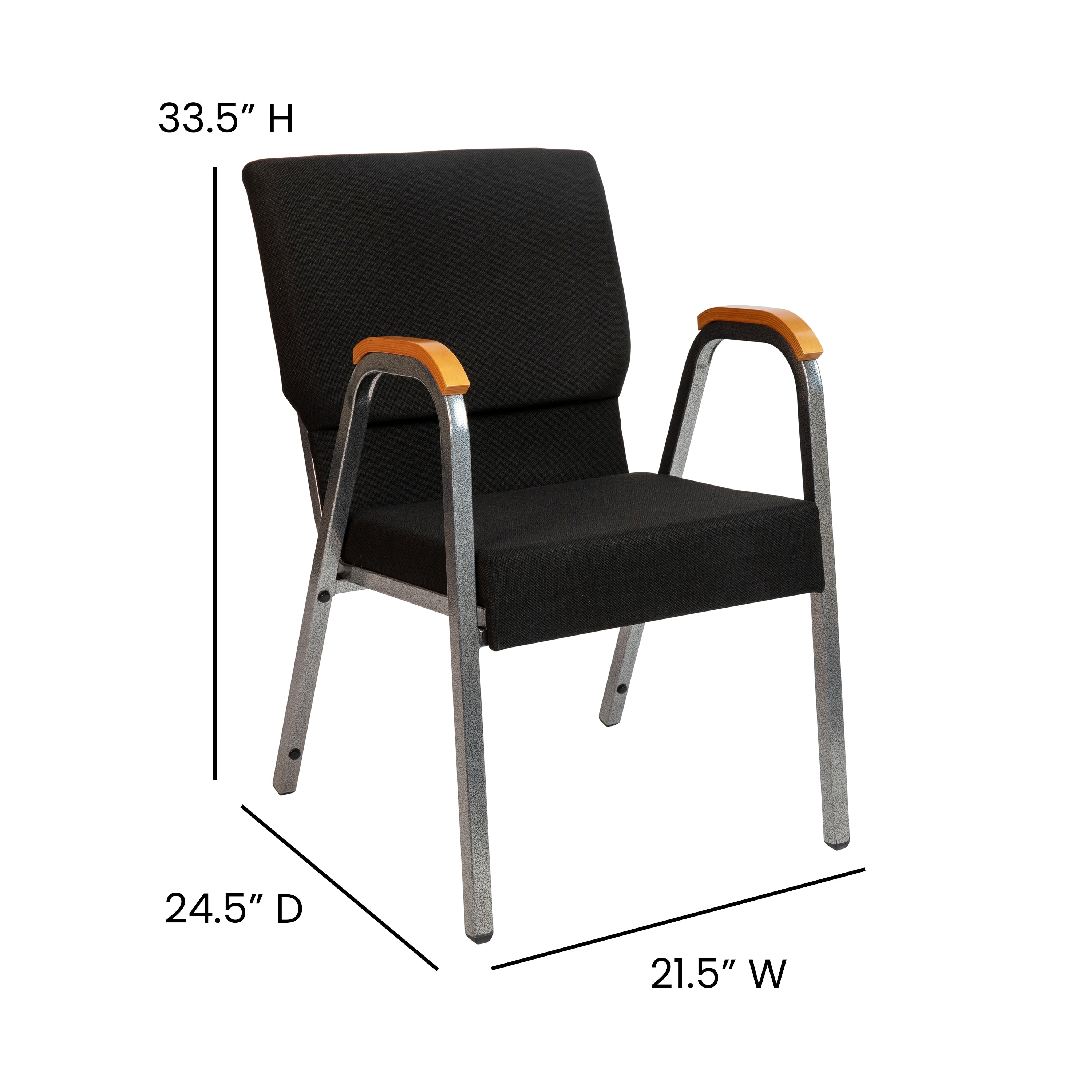HERCULES Series 21"W Stacking Wood Accent Arm Church Chair in Black Fabric - Silver Vein Frame
