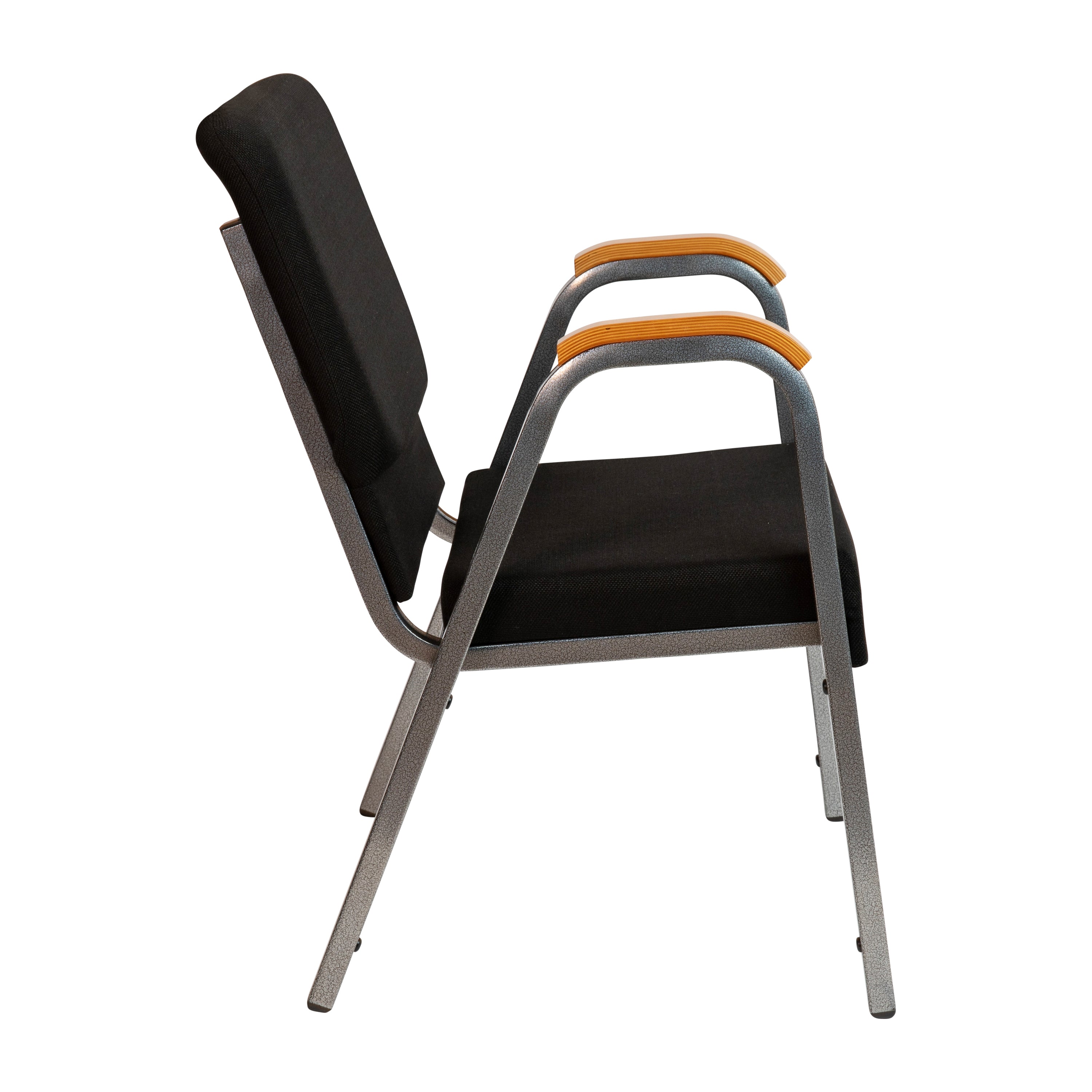HERCULES Series 21"W Stacking Wood Accent Arm Church Chair in Black Fabric - Silver Vein Frame