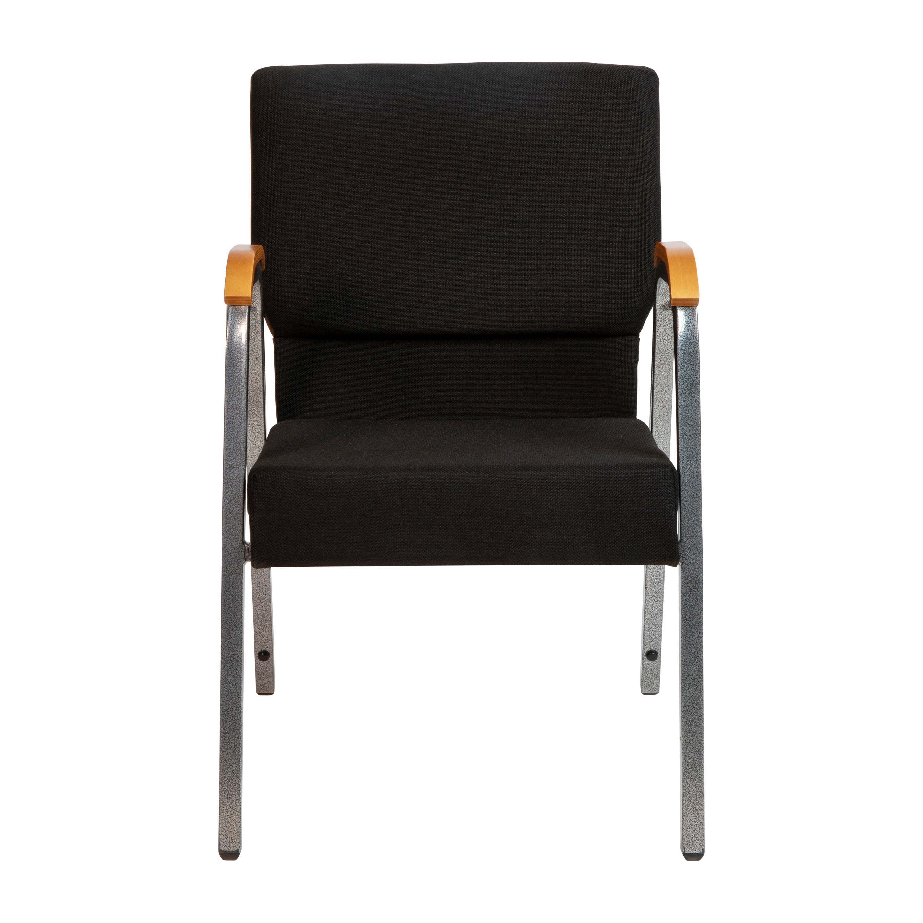 HERCULES Series 21"W Stacking Wood Accent Arm Church Chair in Black Fabric - Silver Vein Frame