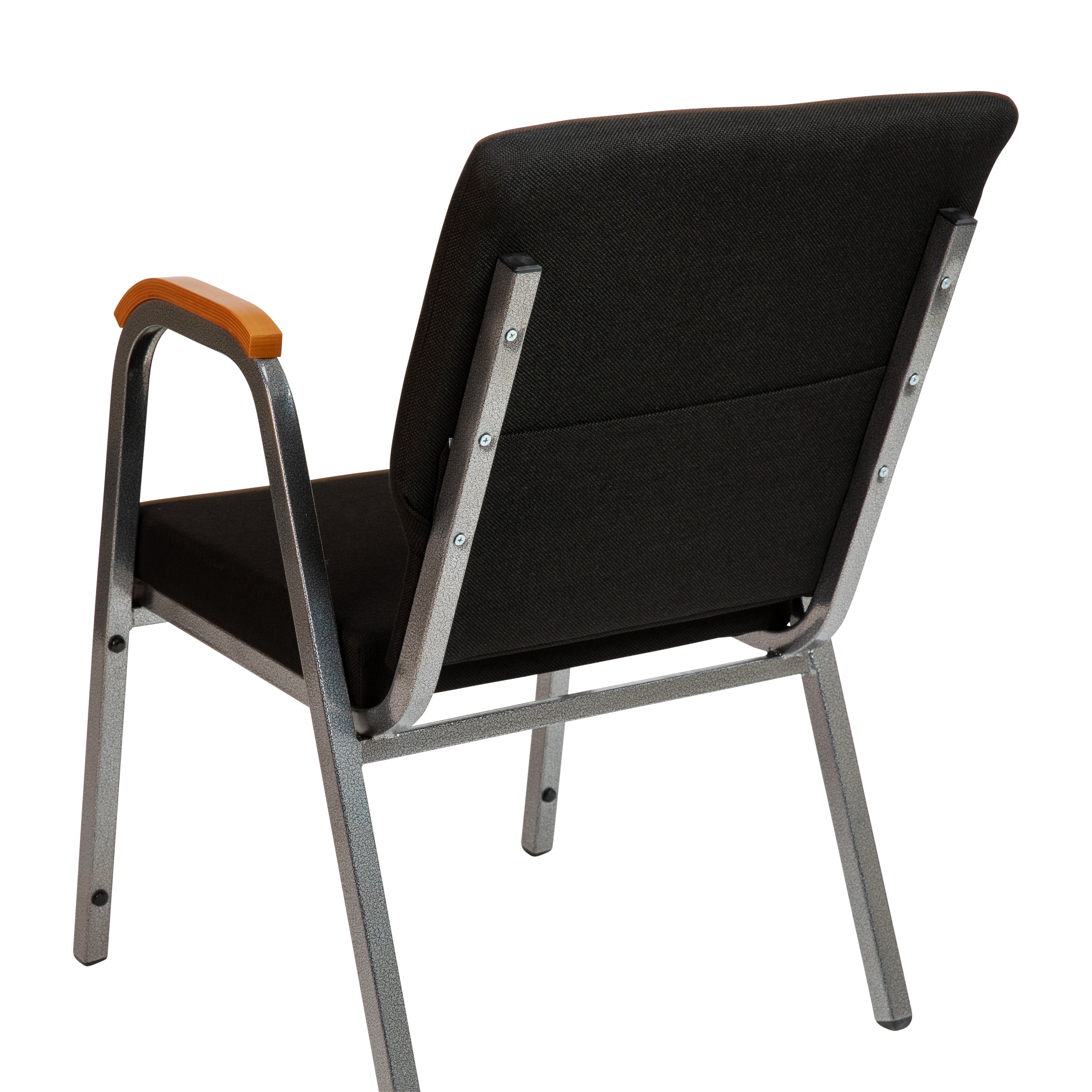 HERCULES Series 21"W Stacking Wood Accent Arm Church Chair in Black Fabric - Silver Vein Frame