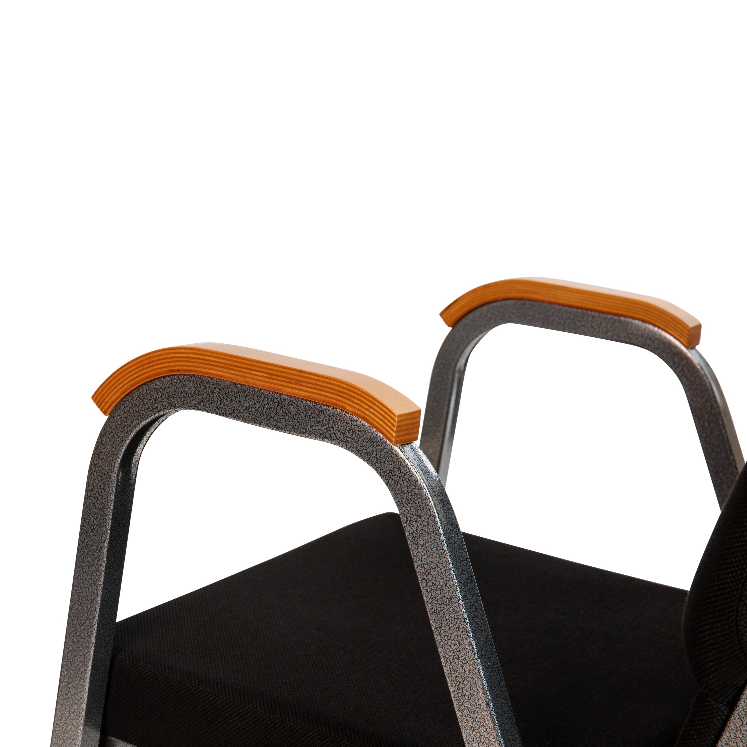 HERCULES Series 21"W Stacking Wood Accent Arm Church Chair in Black Fabric - Silver Vein Frame