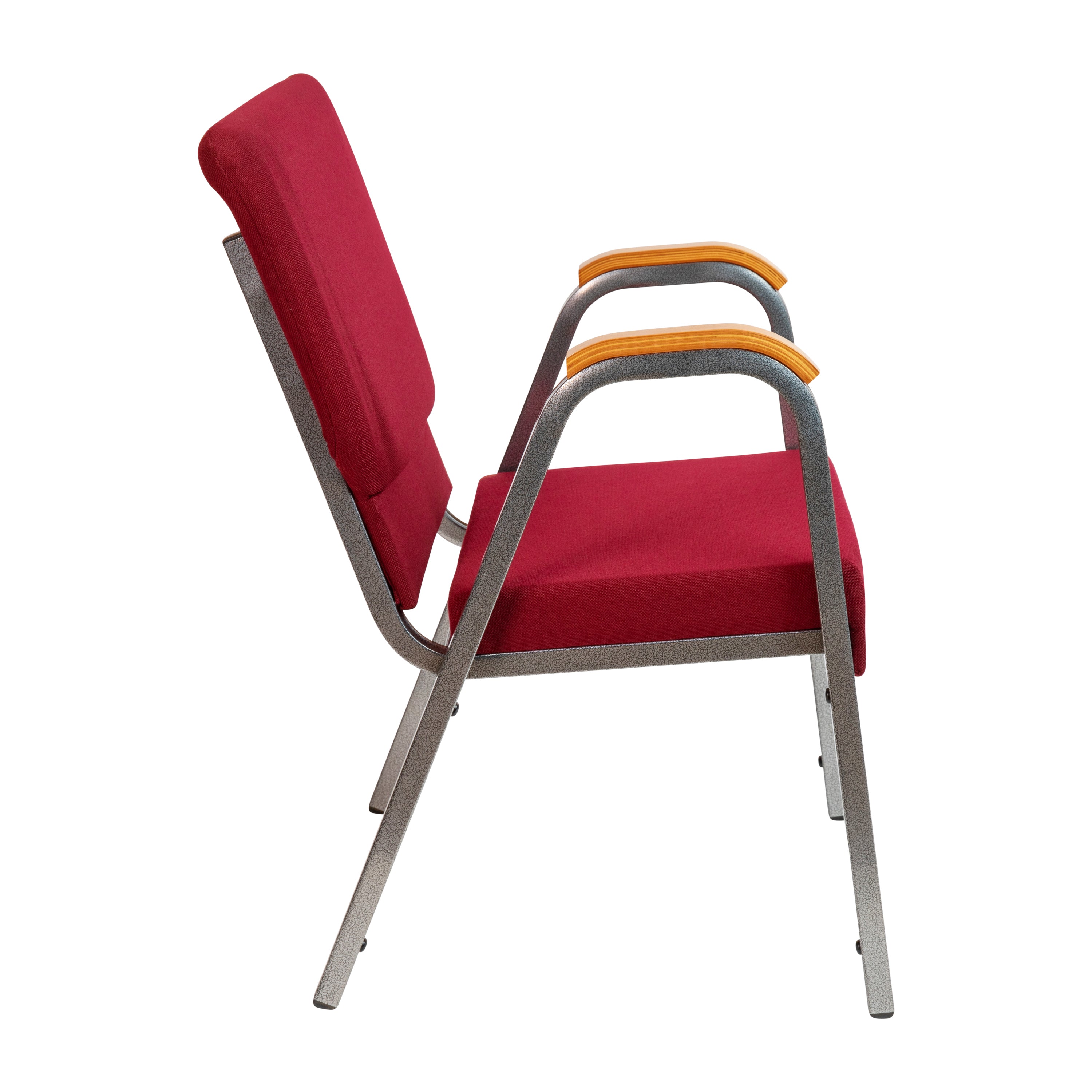 HERCULES Series 21"W Stacking Wood Accent Arm Church Chair in Burgundy Fabric - Silver Vein Frame