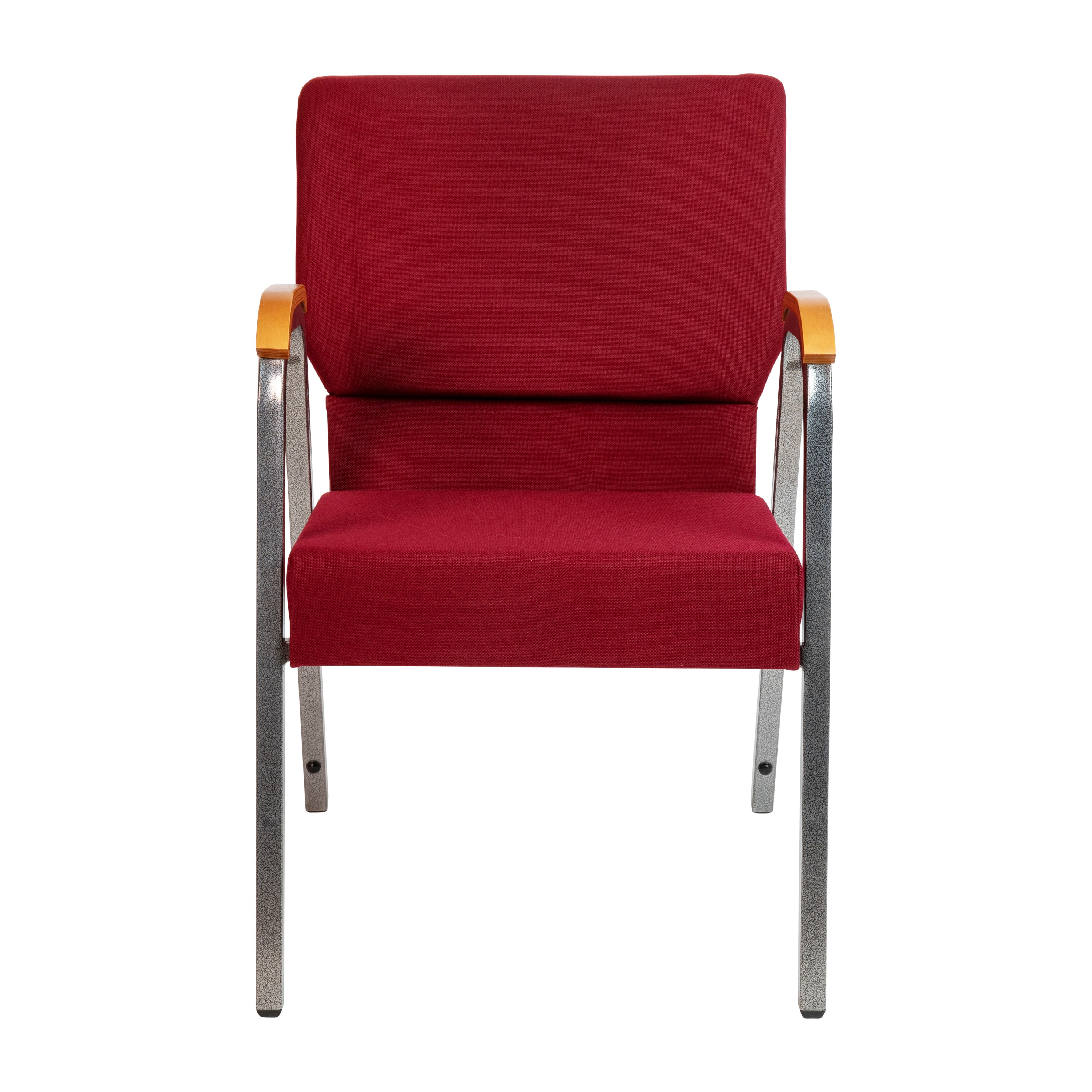 HERCULES Series 21"W Stacking Wood Accent Arm Church Chair in Burgundy Fabric - Silver Vein Frame