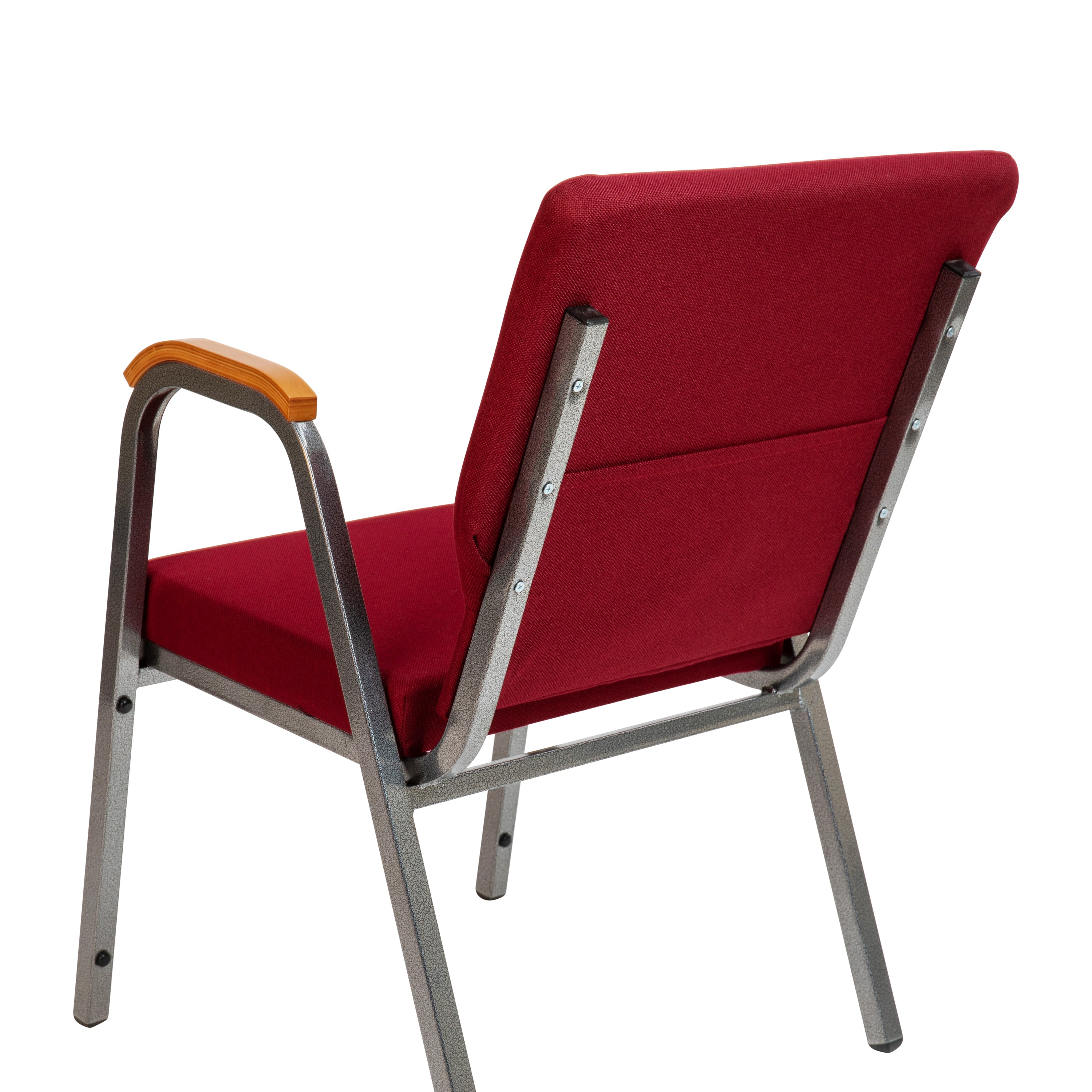 HERCULES Series 21"W Stacking Wood Accent Arm Church Chair in Burgundy Fabric - Silver Vein Frame