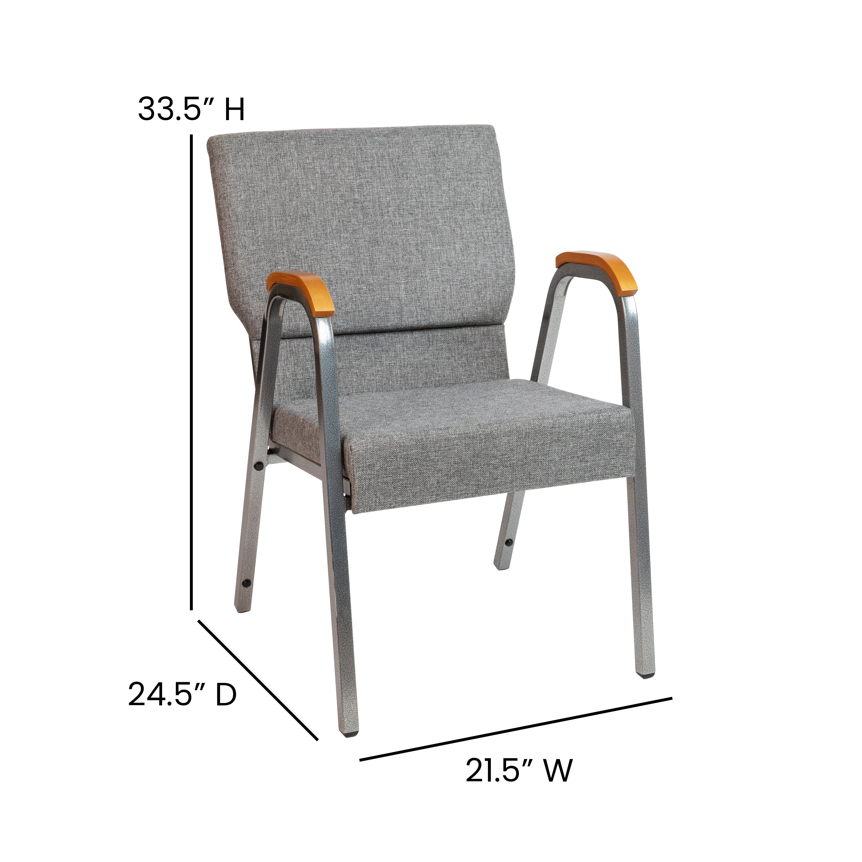 HERCULES Series 21"W Stacking Wood Accent Arm Church Chair in Gray Fabric - Silver Vein Frame