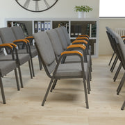 HERCULES Series 21"W Stacking Wood Accent Arm Church Chair in Gray Fabric - Silver Vein Frame