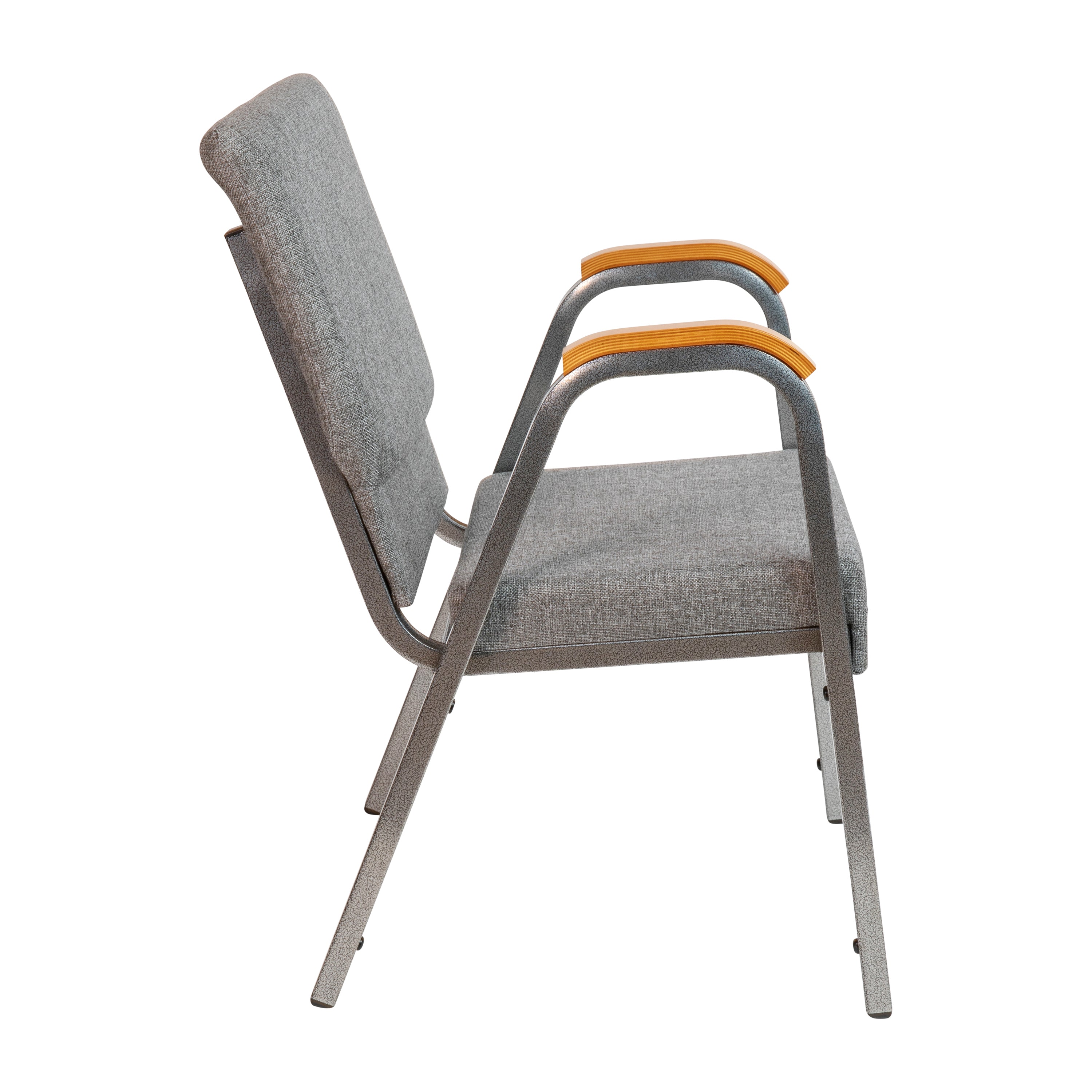 HERCULES Series 21"W Stacking Wood Accent Arm Church Chair in Gray Fabric - Silver Vein Frame