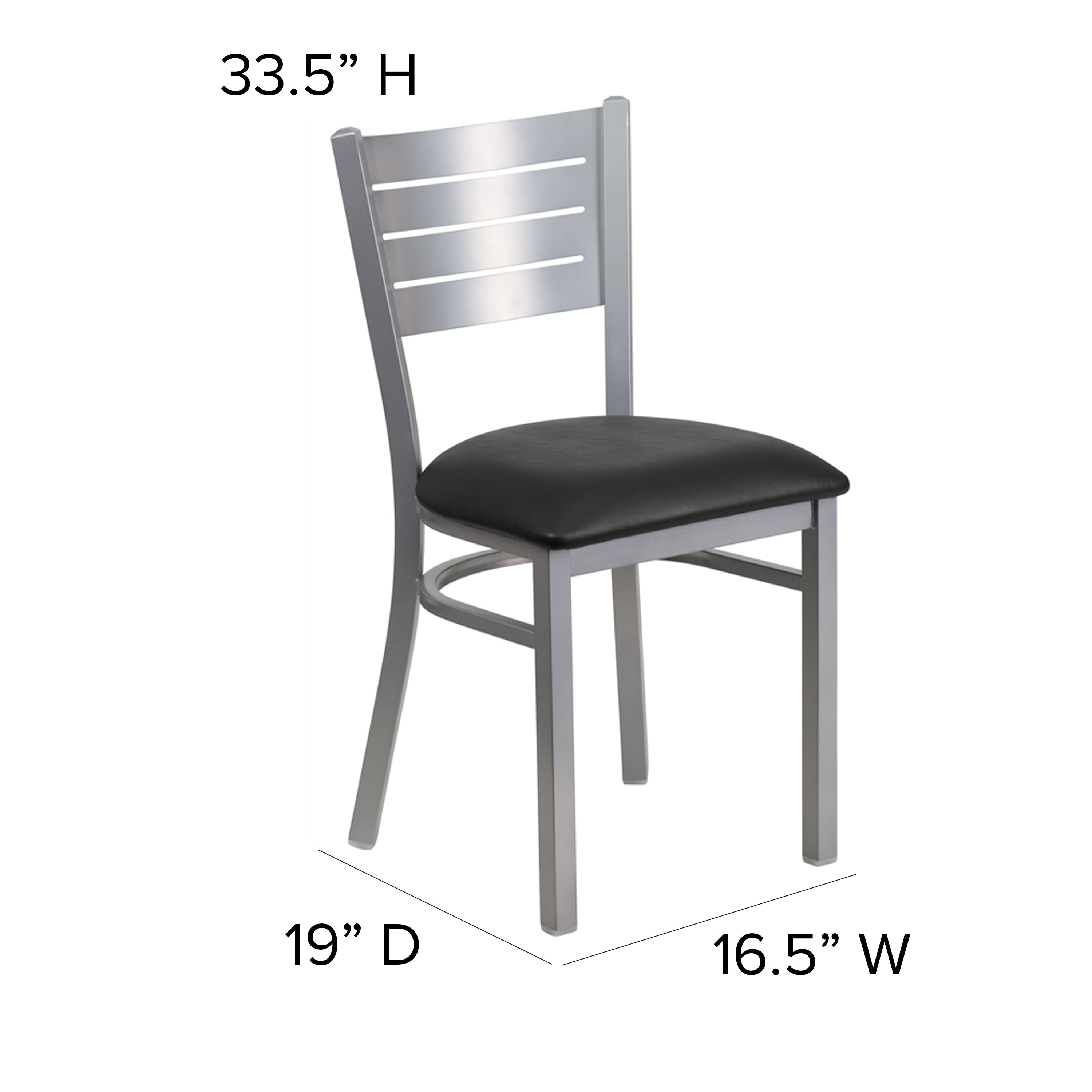 HERCULES Series Silver Slat Back Metal Restaurant Chair - Black Vinyl Seat