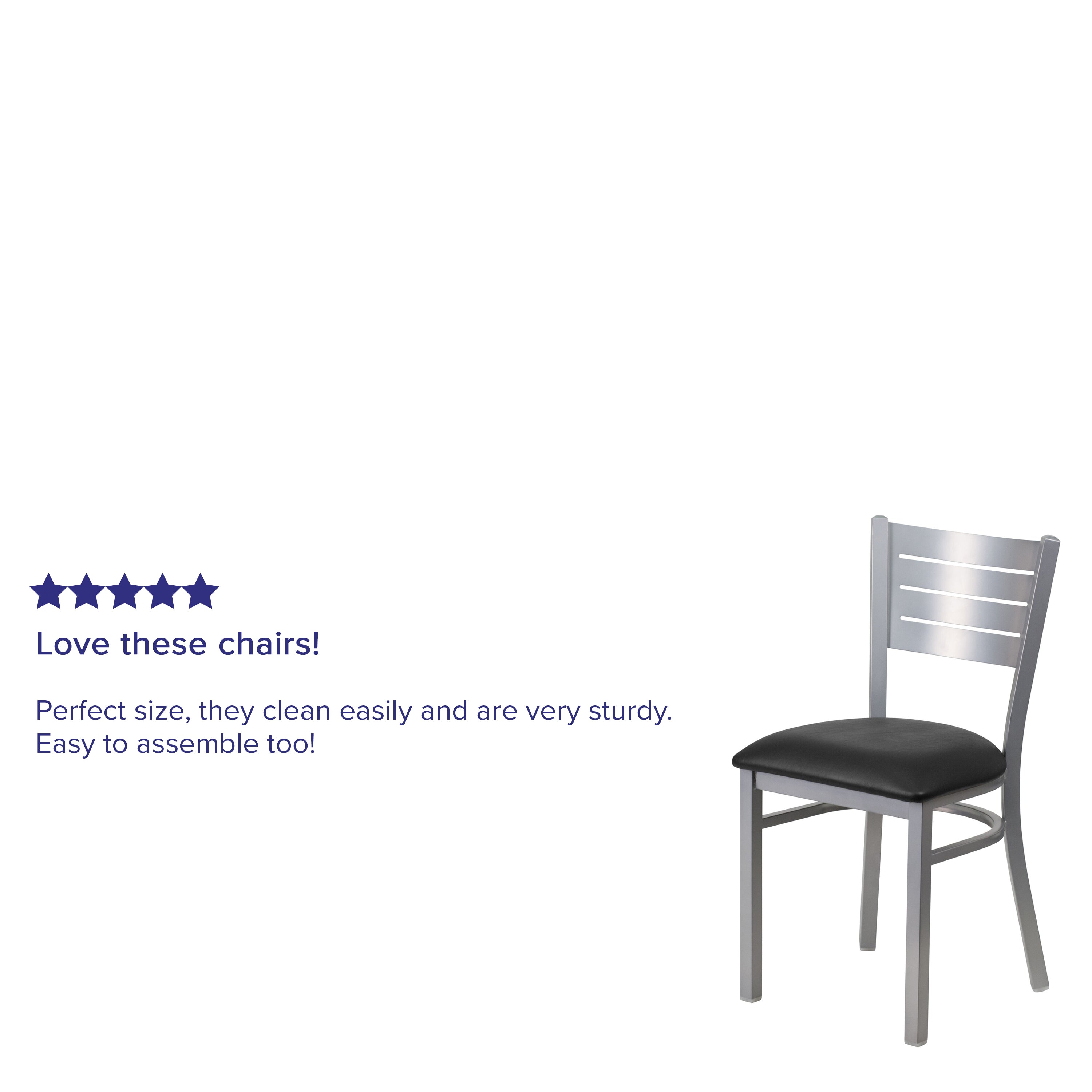 HERCULES Series Silver Slat Back Metal Restaurant Chair - Black Vinyl Seat