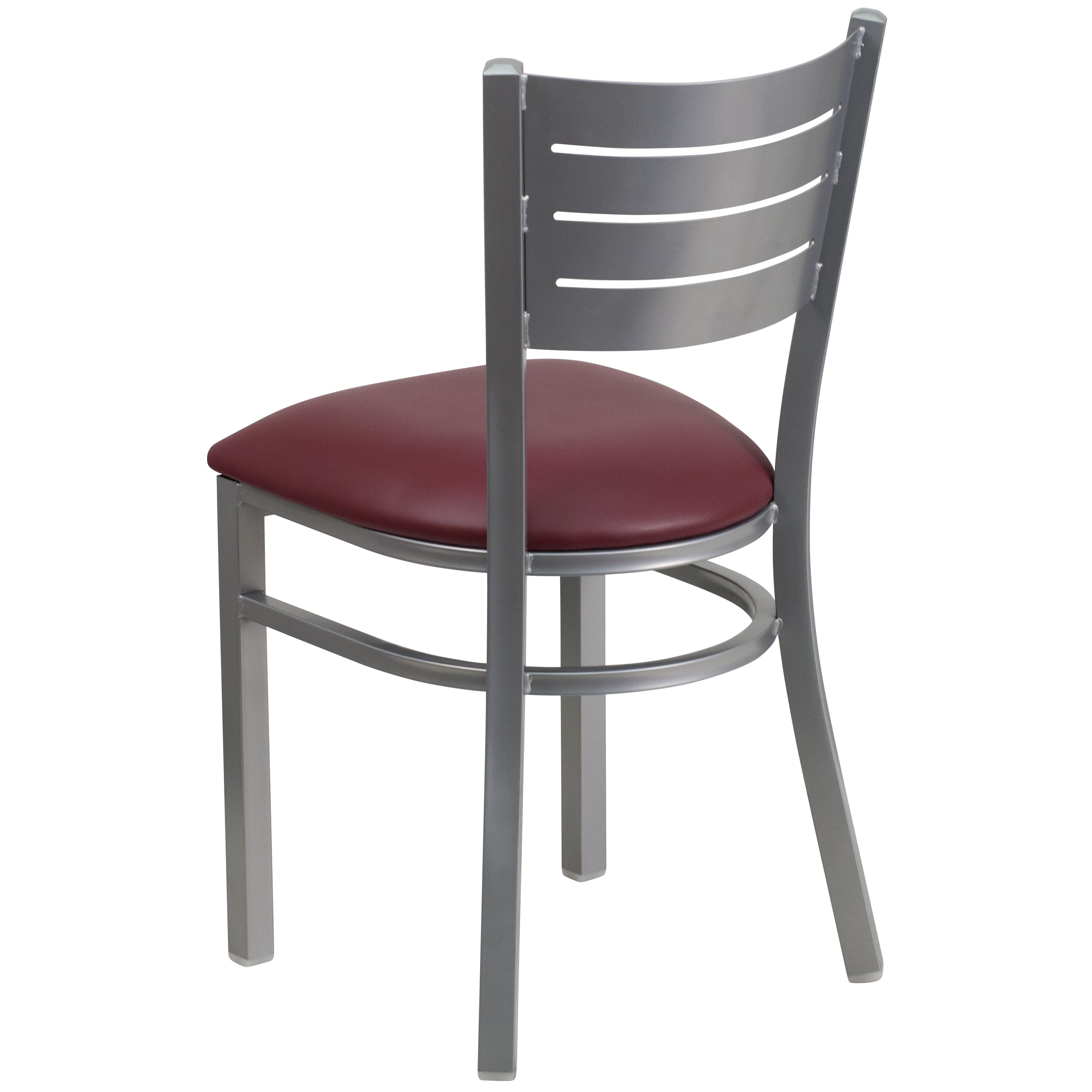 HERCULES Series Silver Slat Back Metal Restaurant Chair - Burgundy Vinyl Seat