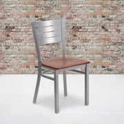 HERCULES Series Silver Slat Back Metal Restaurant Chair - Cherry Wood Seat