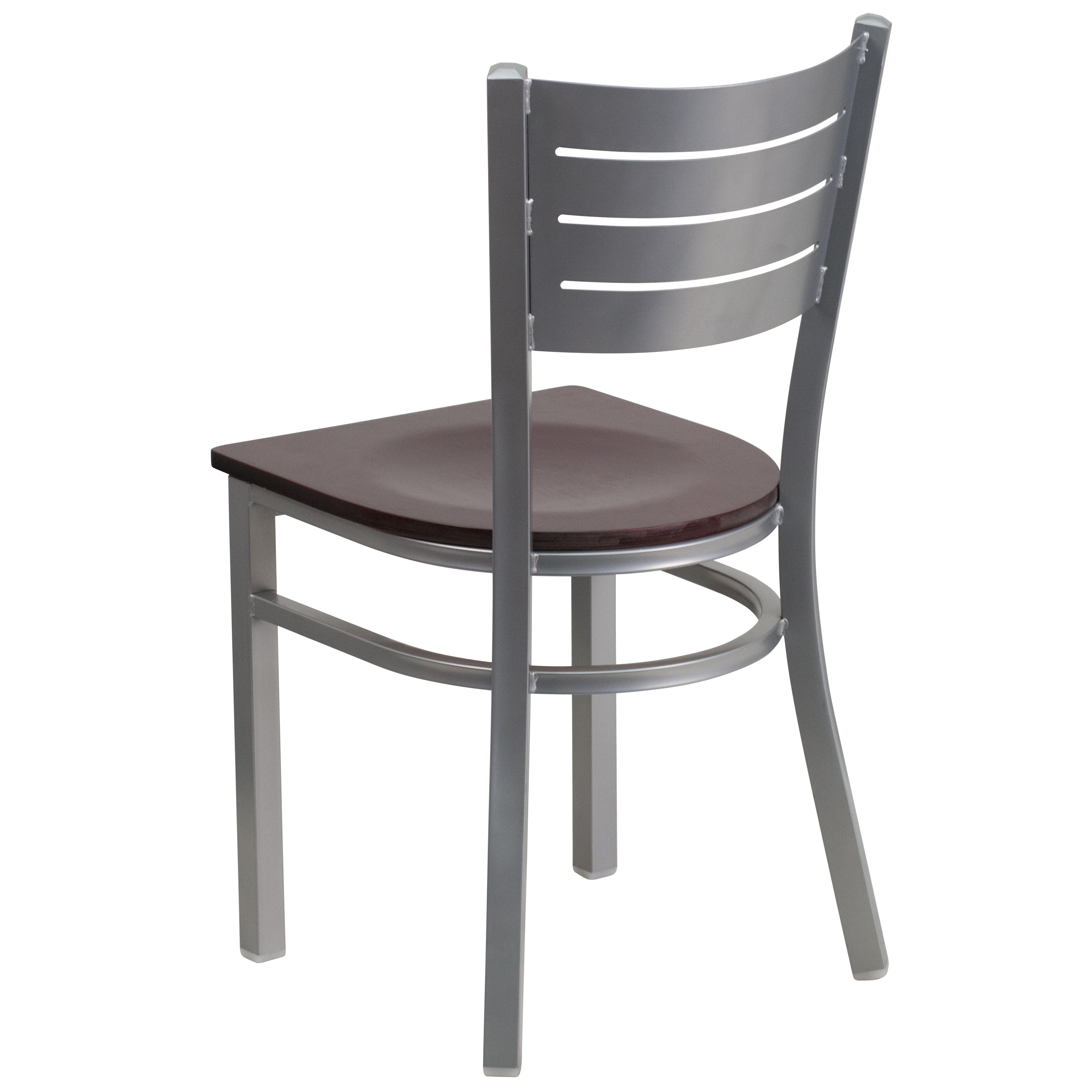 HERCULES Series Silver Slat Back Metal Restaurant Chair - Mahogany Wood Seat