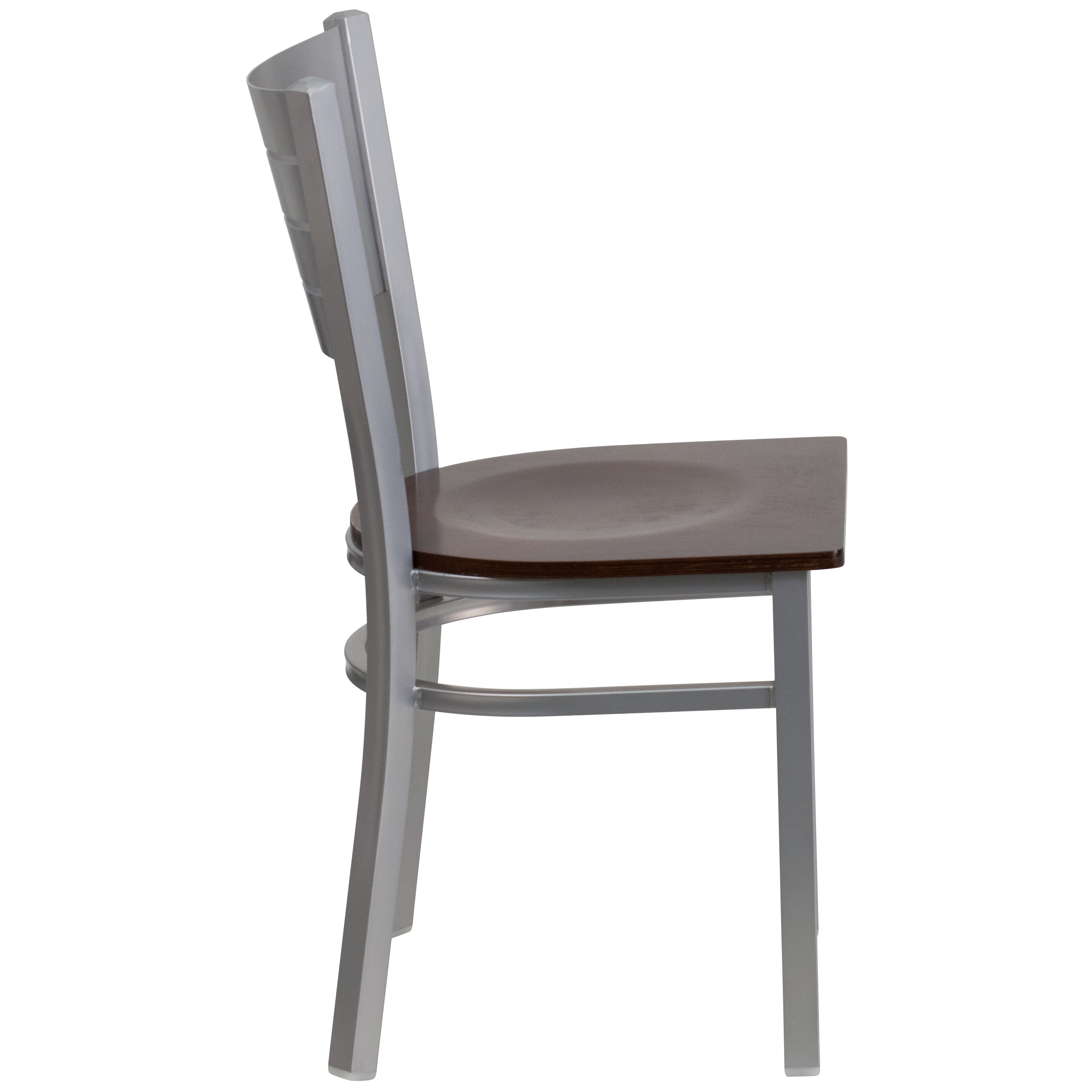 HERCULES Series Silver Slat Back Metal Restaurant Chair - Walnut Wood Seat