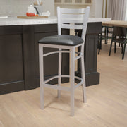 HERCULES Series Silver Slat Back Metal Restaurant Barstool - Black Vinyl Seat