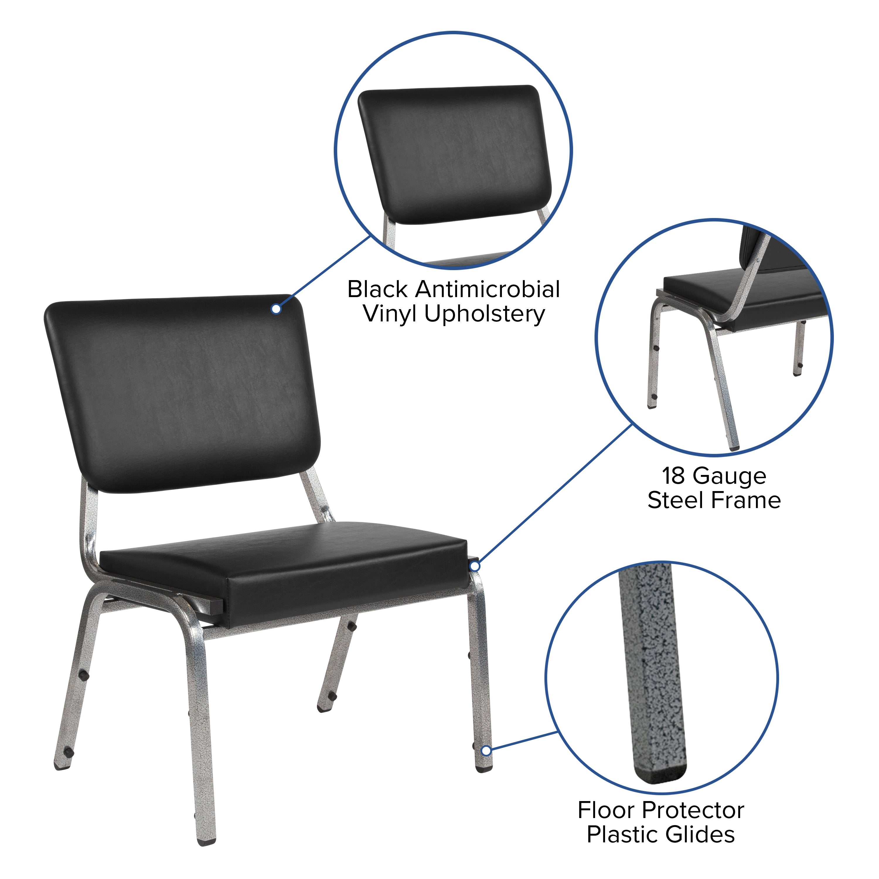 HERCULES Series 1000 lb. Rated Black Antimicrobial Vinyl Bariatric Medical Reception Chair with 3/4 Panel Back