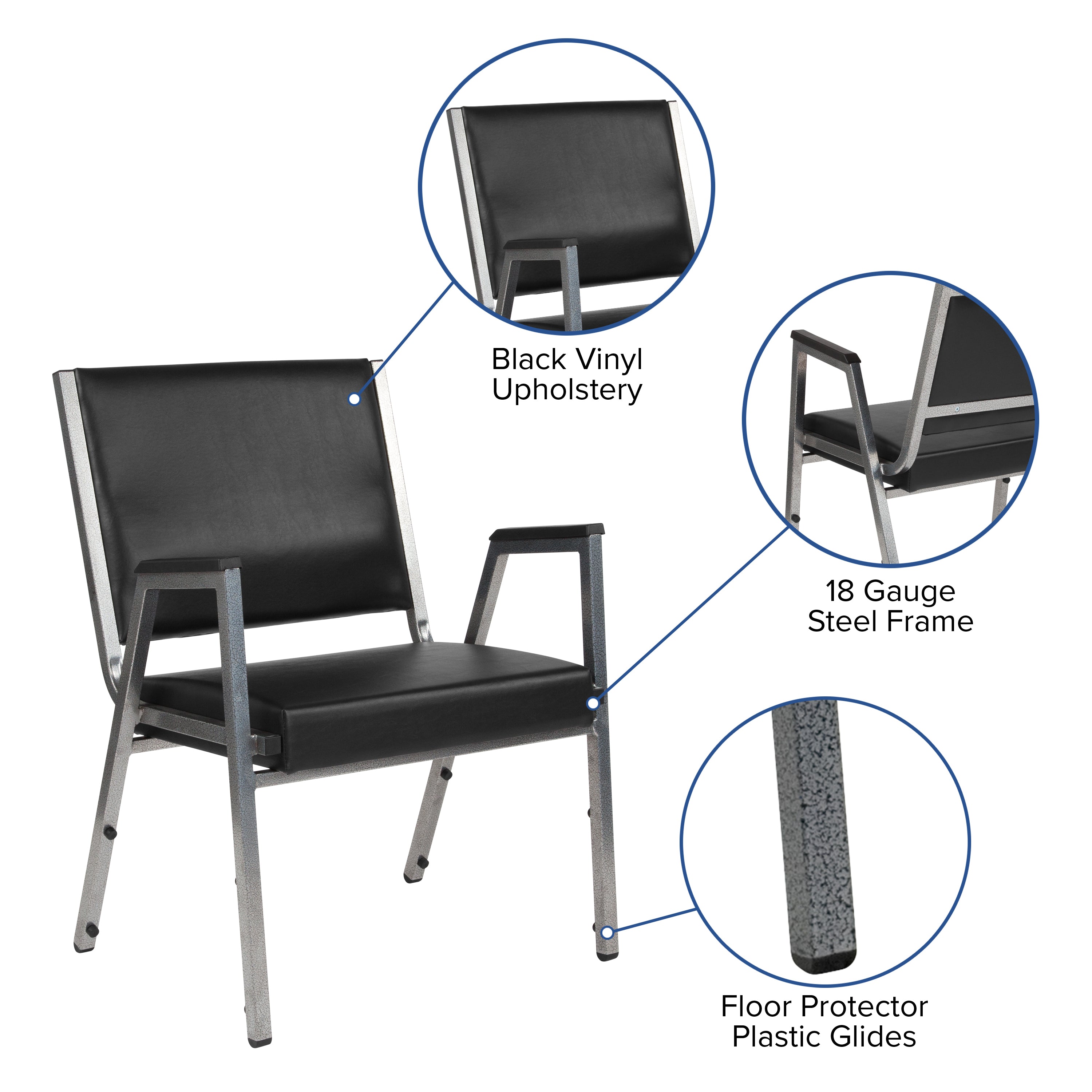 HERCULES Series 1000 lb. Rated Black Antimicrobial Vinyl Bariatric Medical Reception Arm Chair
