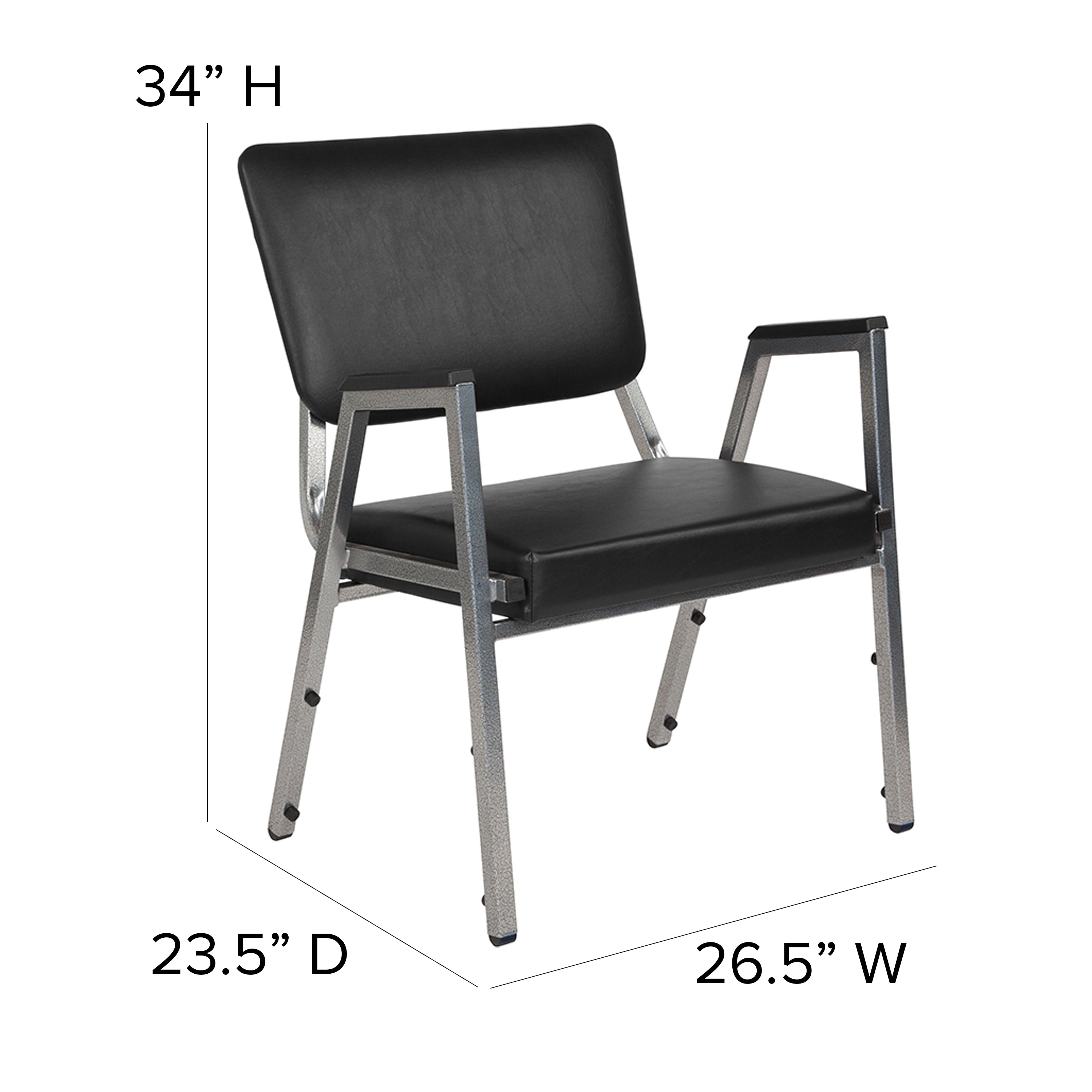 HERCULES Series 1000 lb. Rated Black Antimicrobial Vinyl Bariatric Medical Reception Arm Chair with 3/4 Panel Back