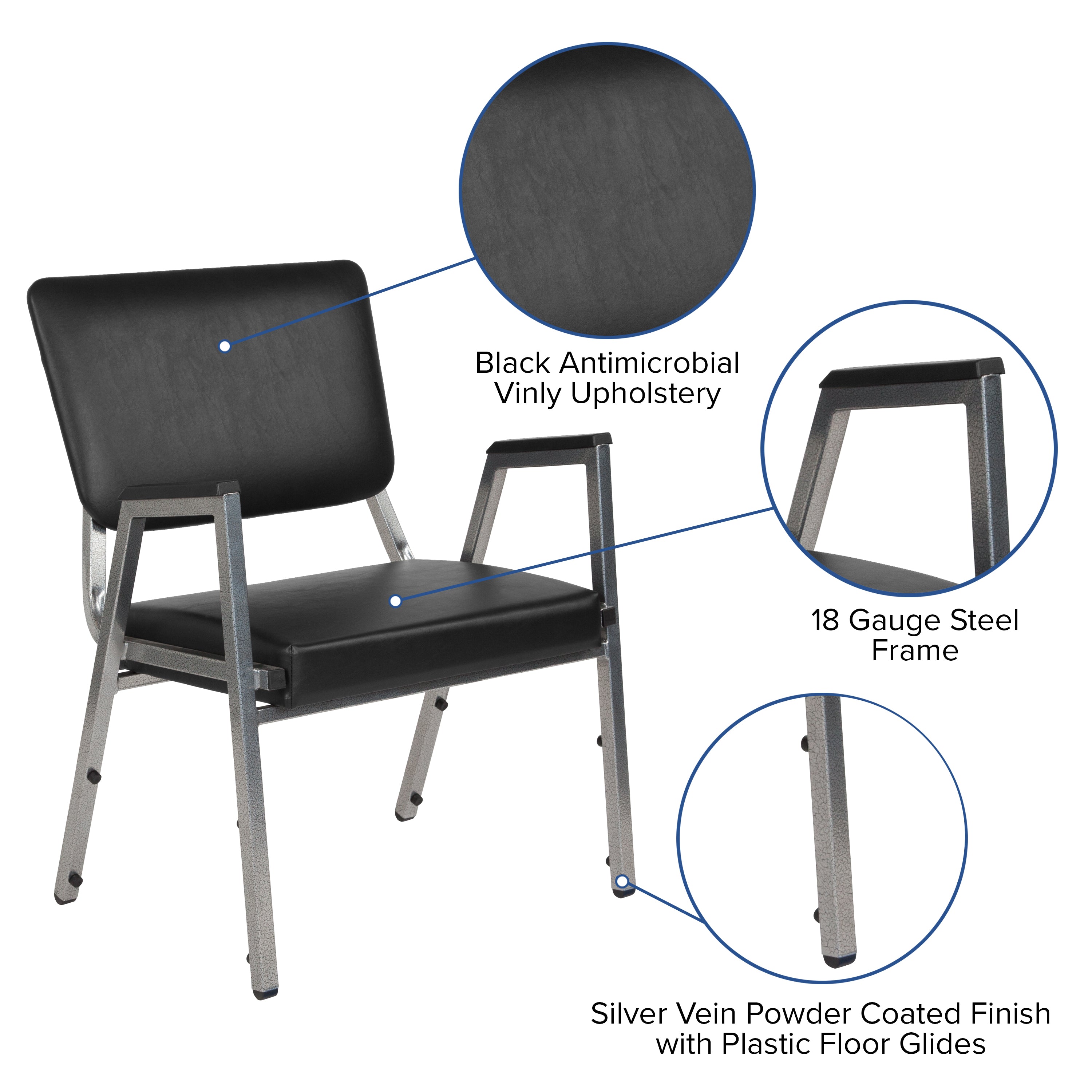HERCULES Series 1000 lb. Rated Black Antimicrobial Vinyl Bariatric Medical Reception Arm Chair with 3/4 Panel Back